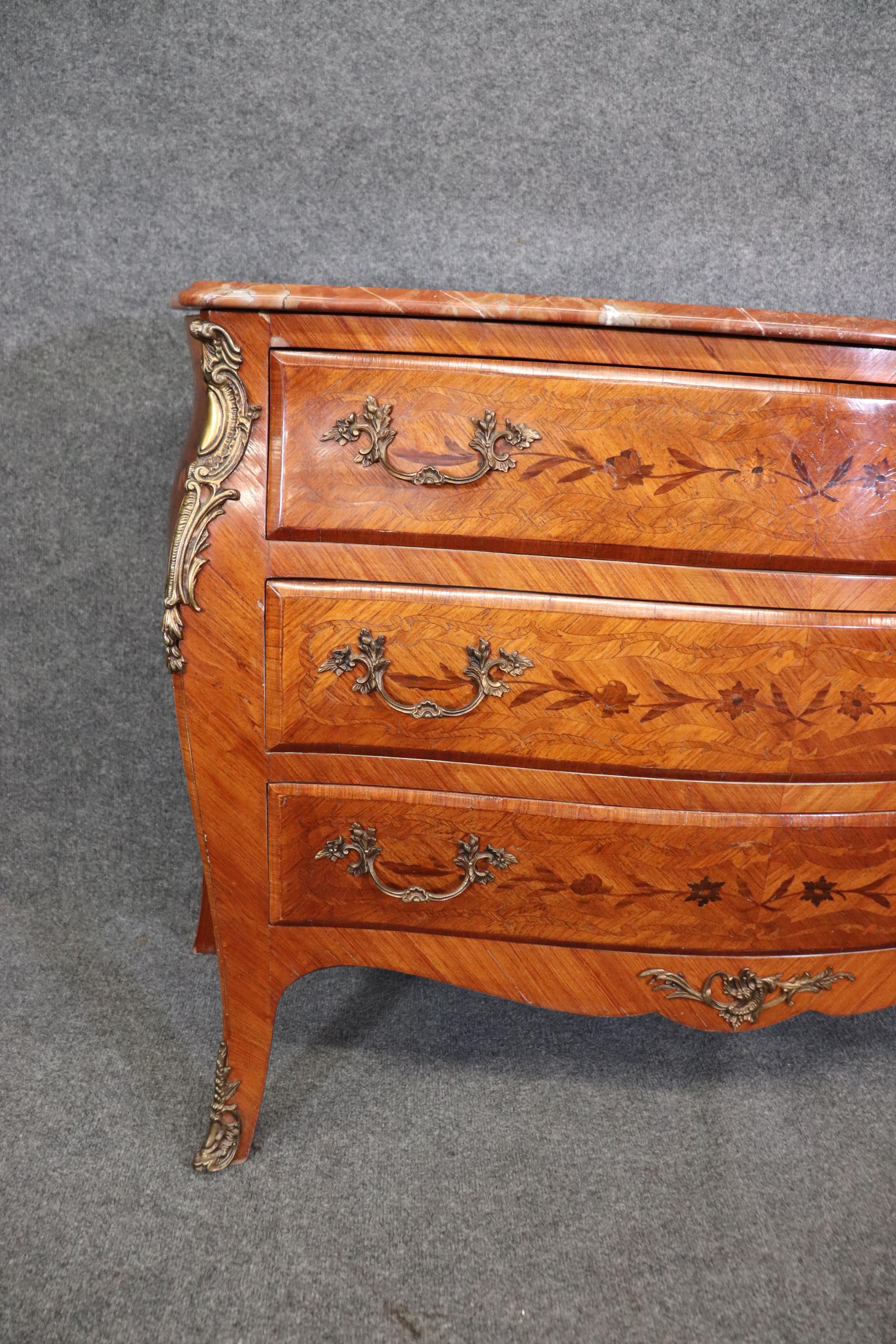 Fine Quality Three Drawer French Louis XV Marble Top Commode  For Sale 11