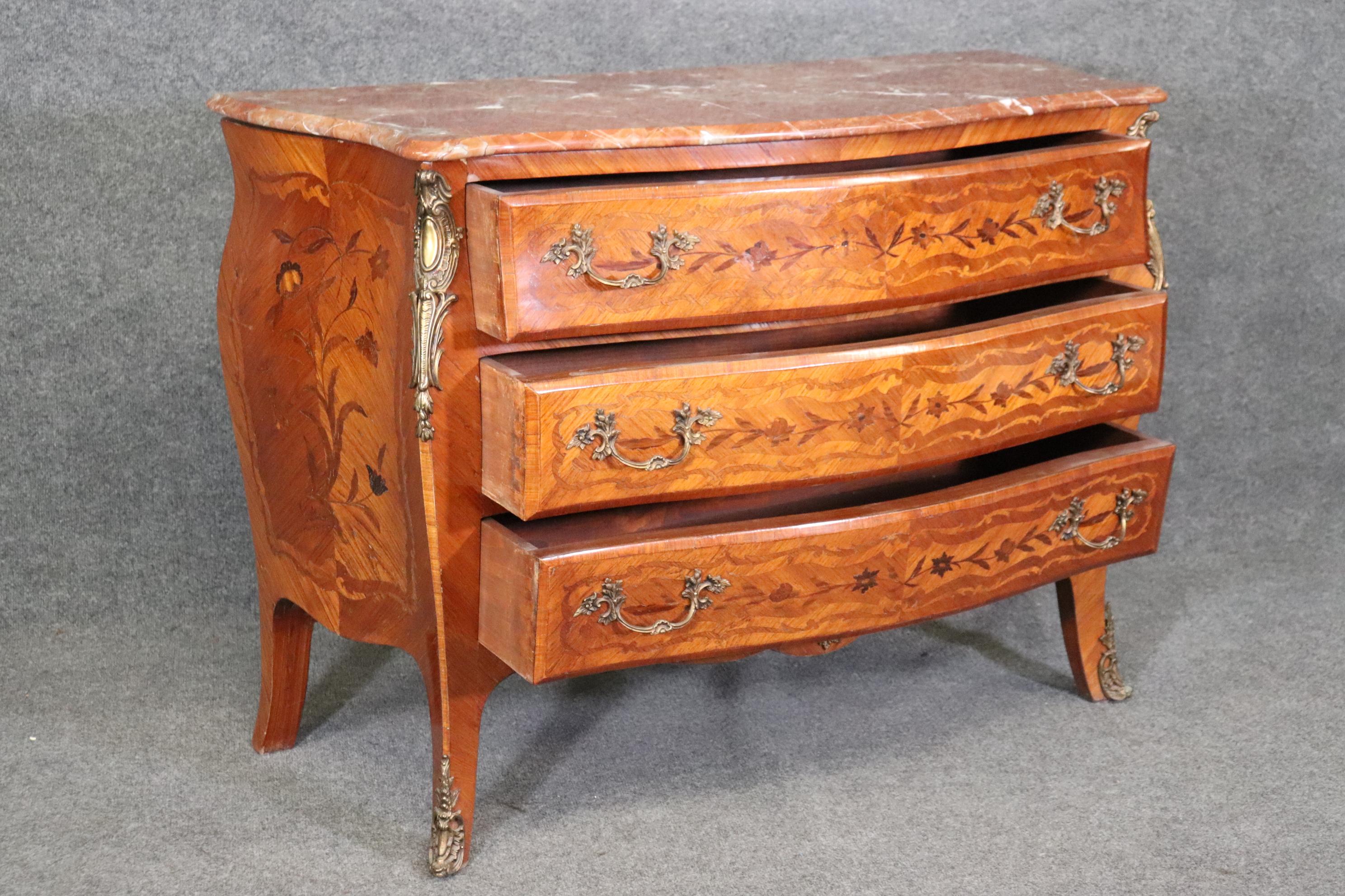Fine Quality Three Drawer French Louis XV Marble Top Commode  For Sale 1