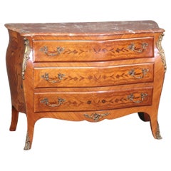 Vintage Fine Quality Three Drawer French Louis XV Marble Top Commode 