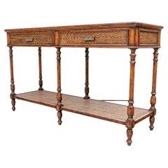 Fine Quality Tiered Wood Console Table with Woven Panels
