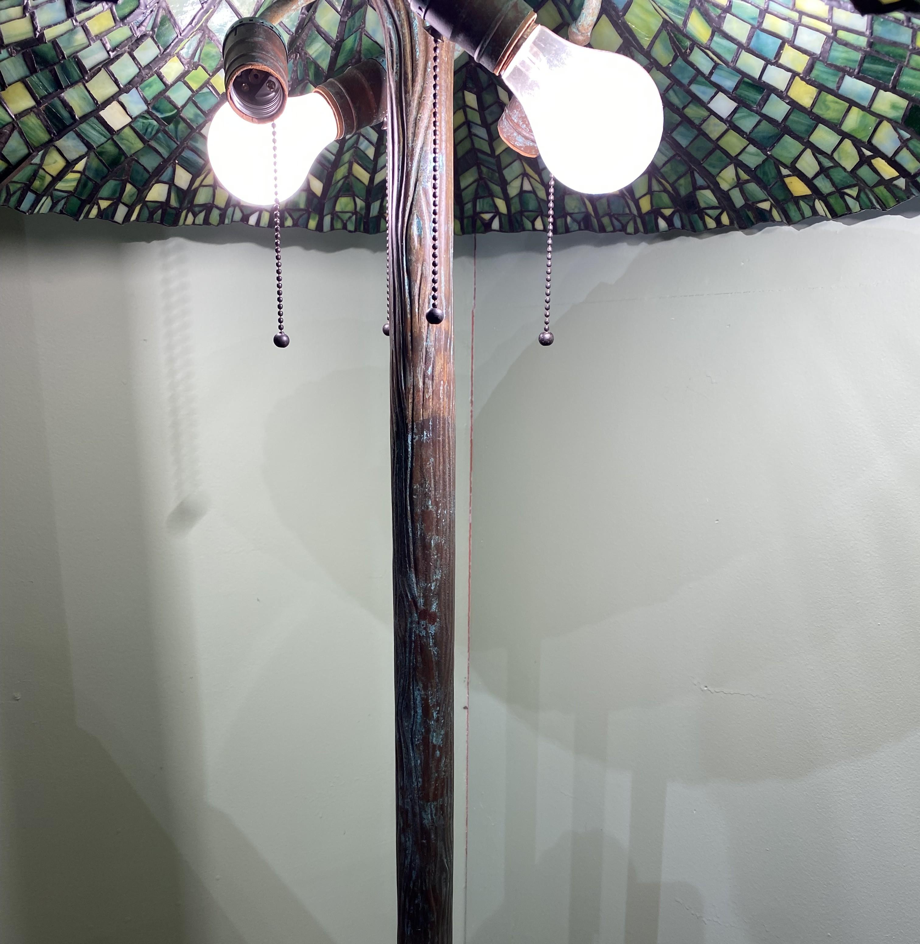 Art Nouveau Fine Quality Tiffany Studios Style Lotus Leaded Glass Floor Lamp