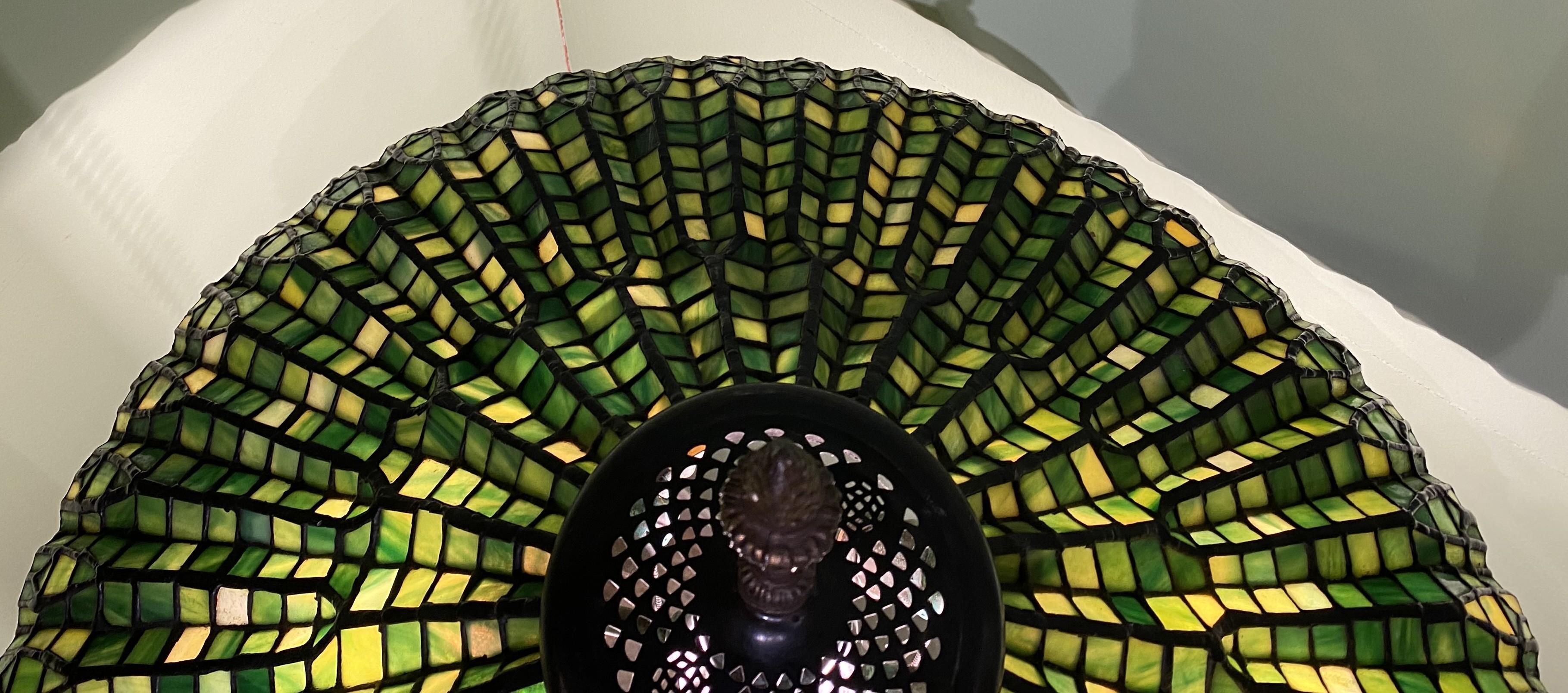 20th Century Fine Quality Tiffany Studios Style Lotus Leaded Glass Floor Lamp
