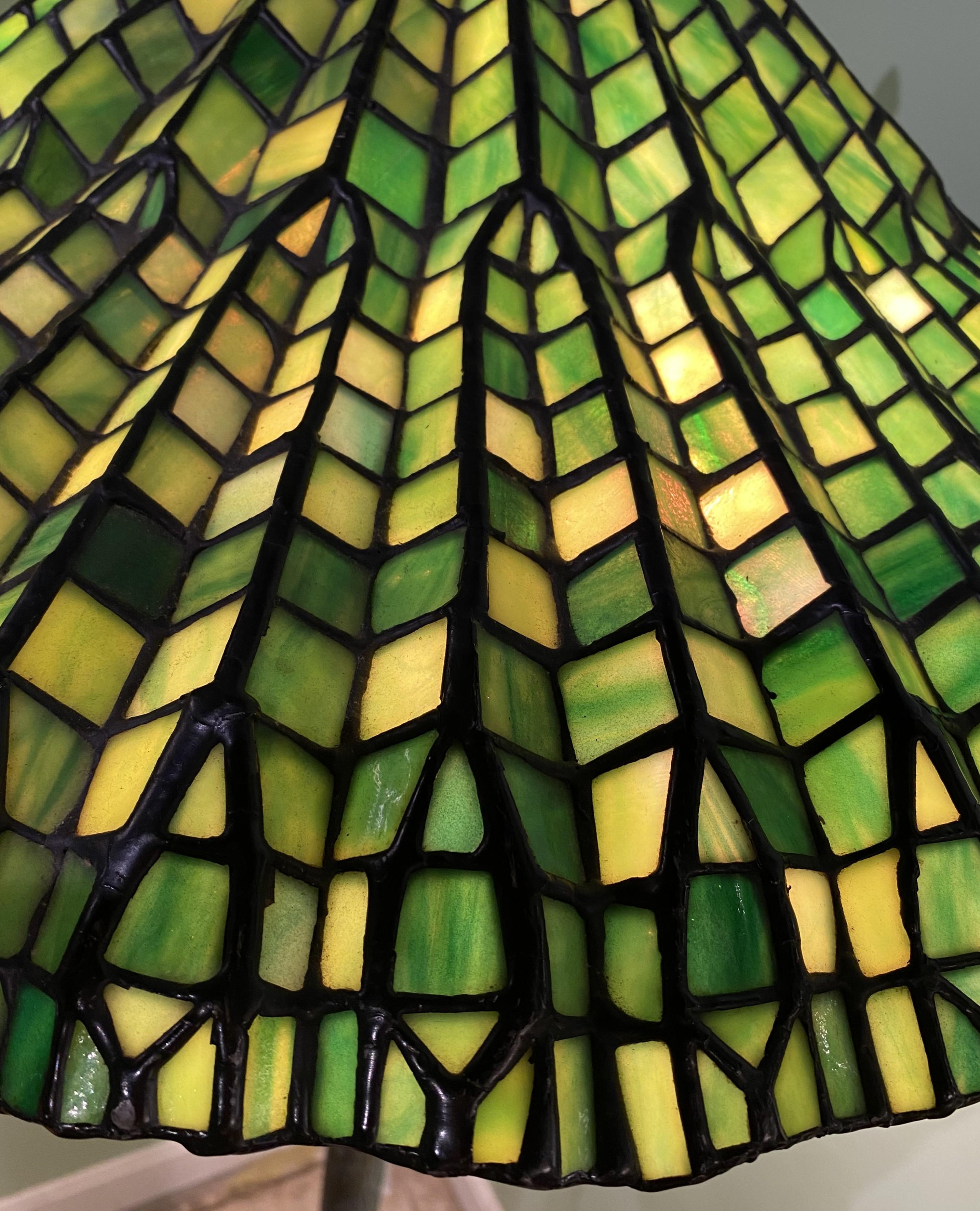 Fine Quality Tiffany Studios Style Lotus Leaded Glass Floor Lamp 1