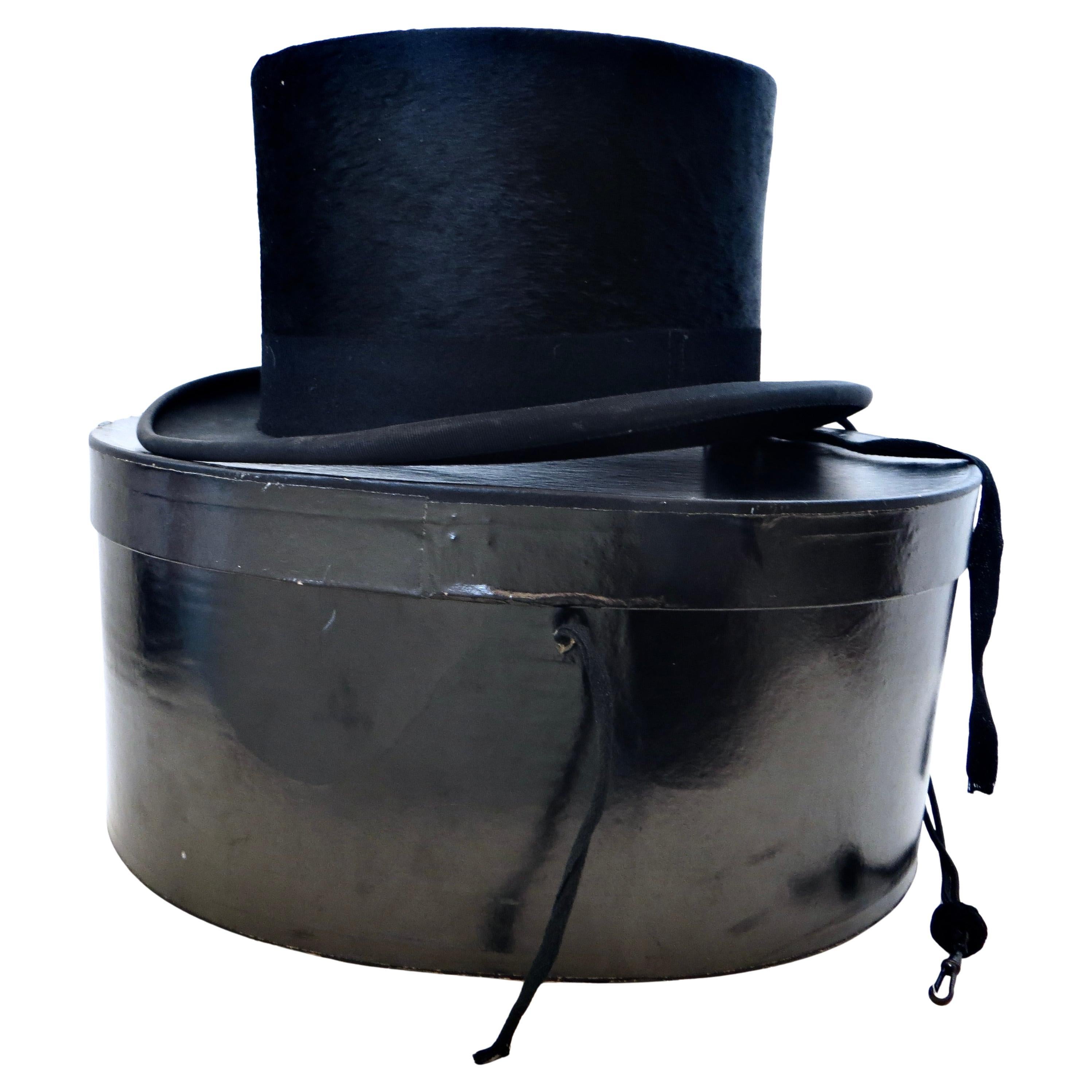 Fine Quality Turn of The Century Beaver and Silk Top Hat in Original Box C. 1900
