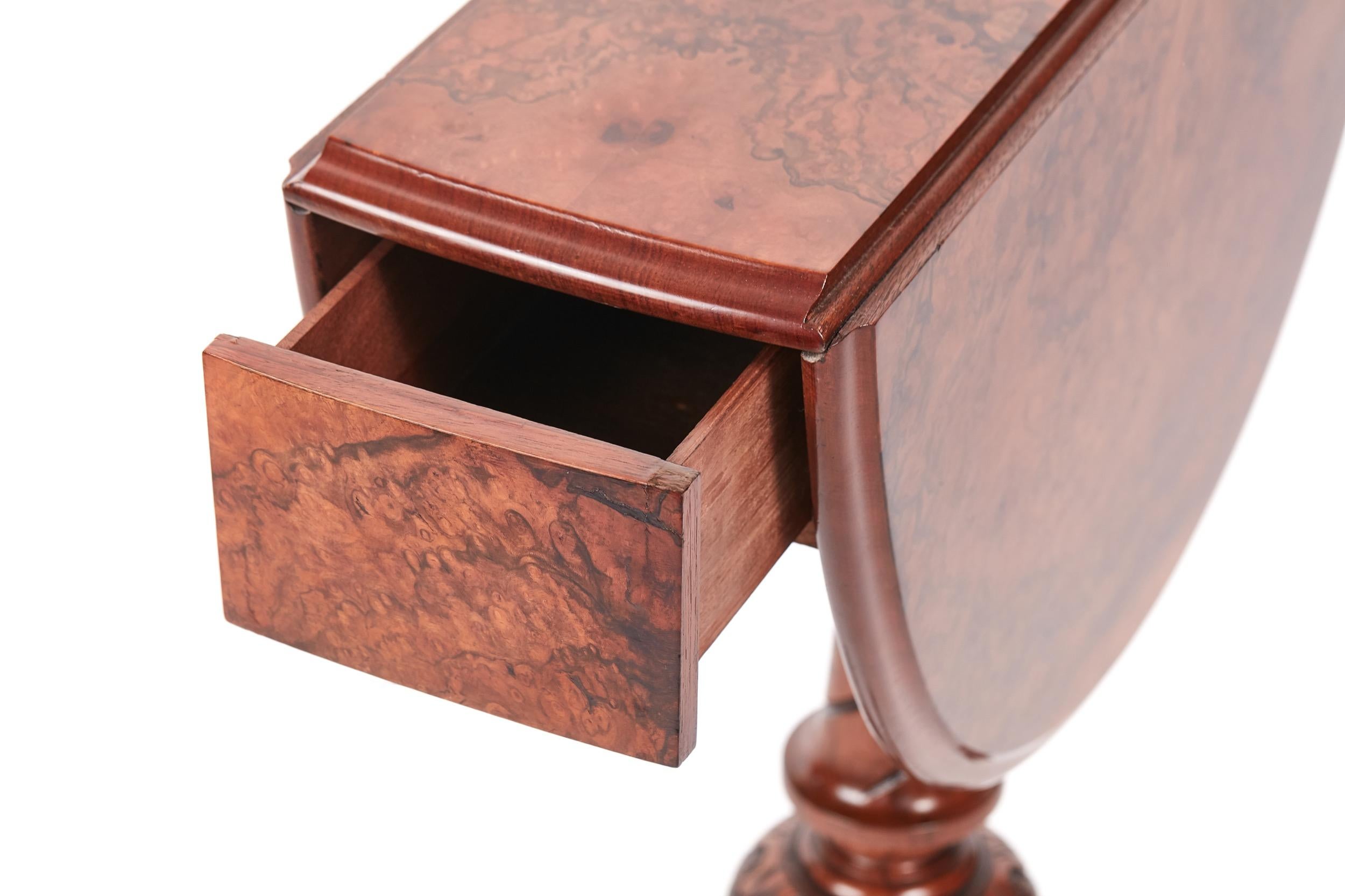 Fine Quality Victorian Burr Walnut Drop Leaf Lamp Table For Sale 8