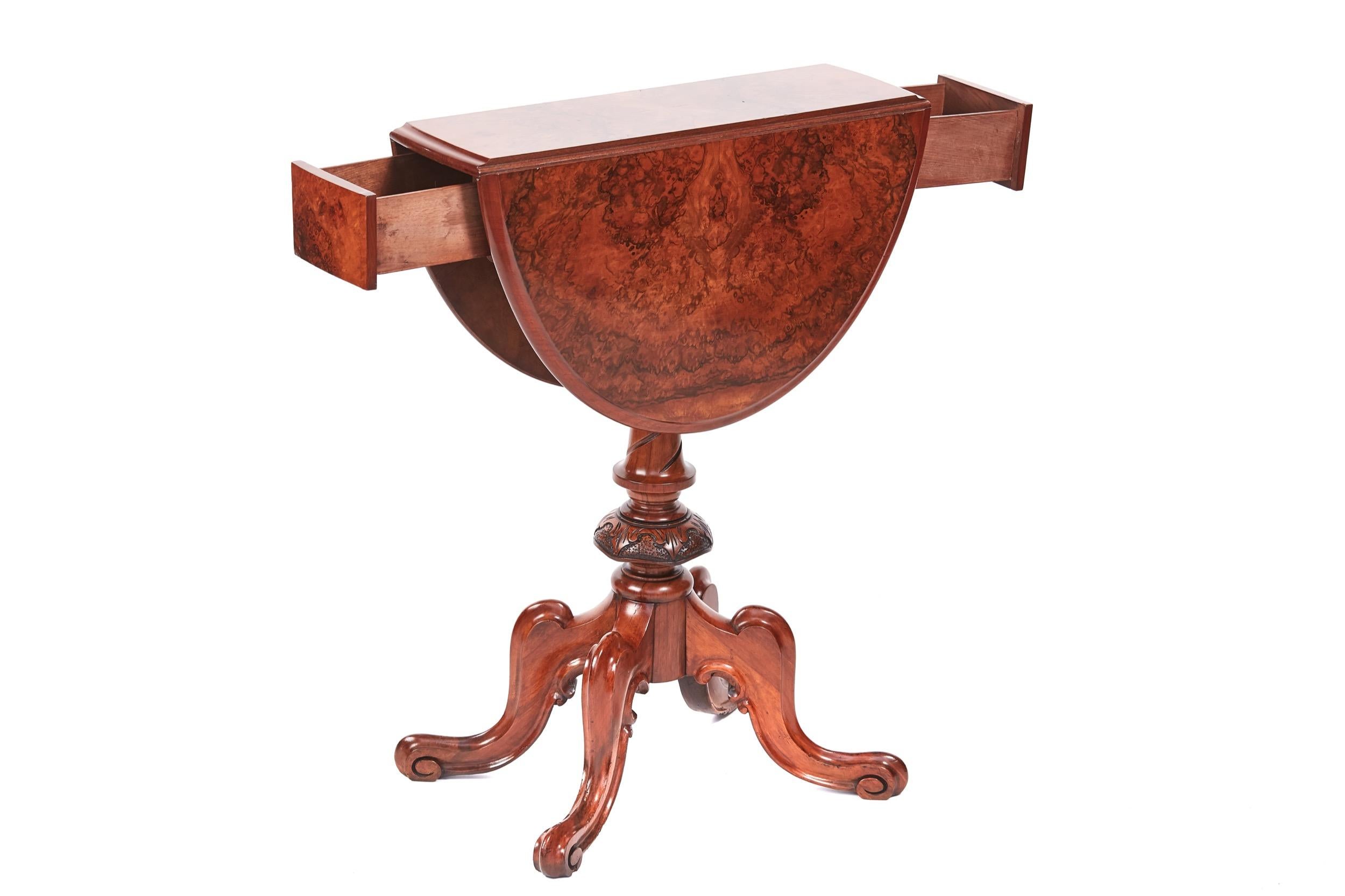 Fine Quality Victorian Burr Walnut Drop Leaf Lamp Table In Excellent Condition For Sale In Stutton, GB