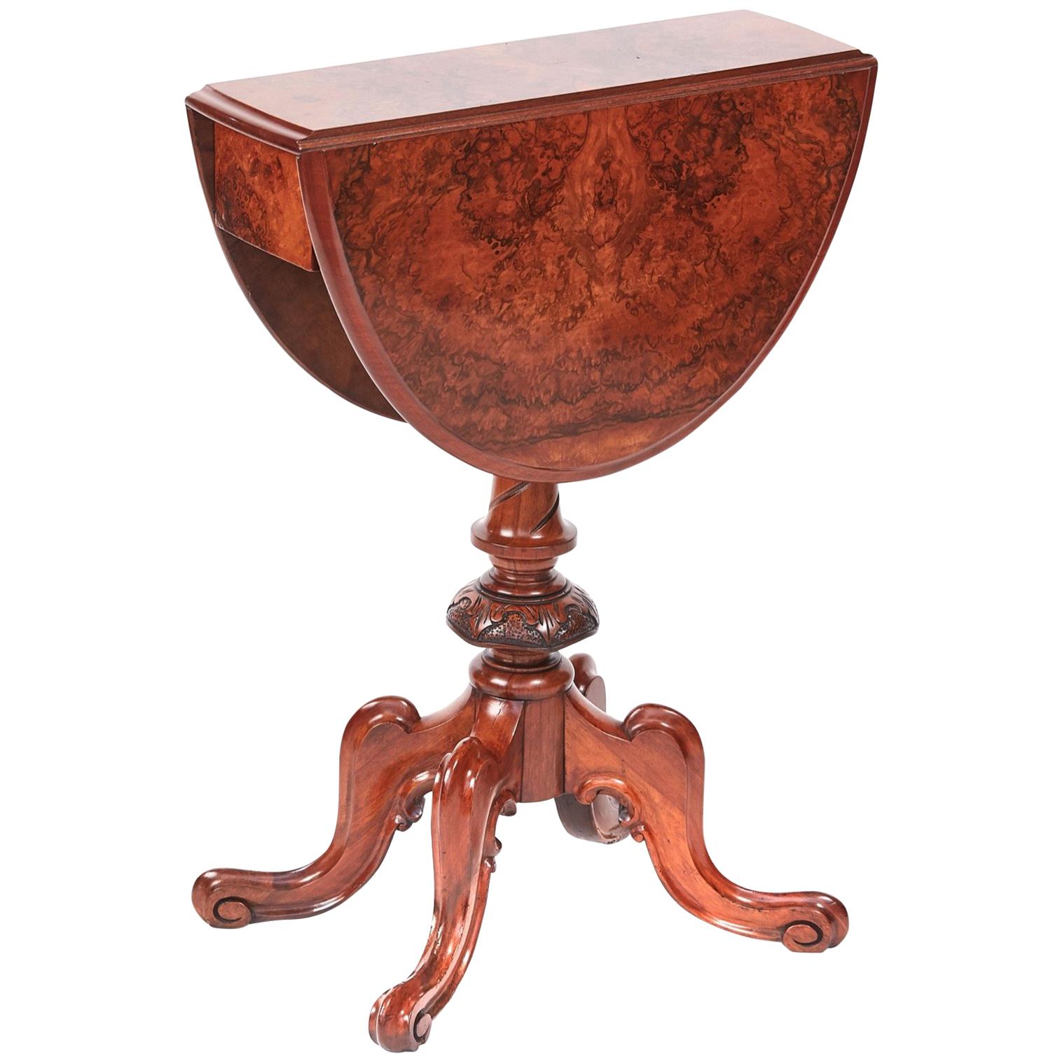 Fine Quality Victorian Burr Walnut Drop Leaf Lamp Table For Sale