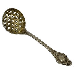 Antique Fine Quality Victorian Cast Silver Sifter Ladle, London 1858