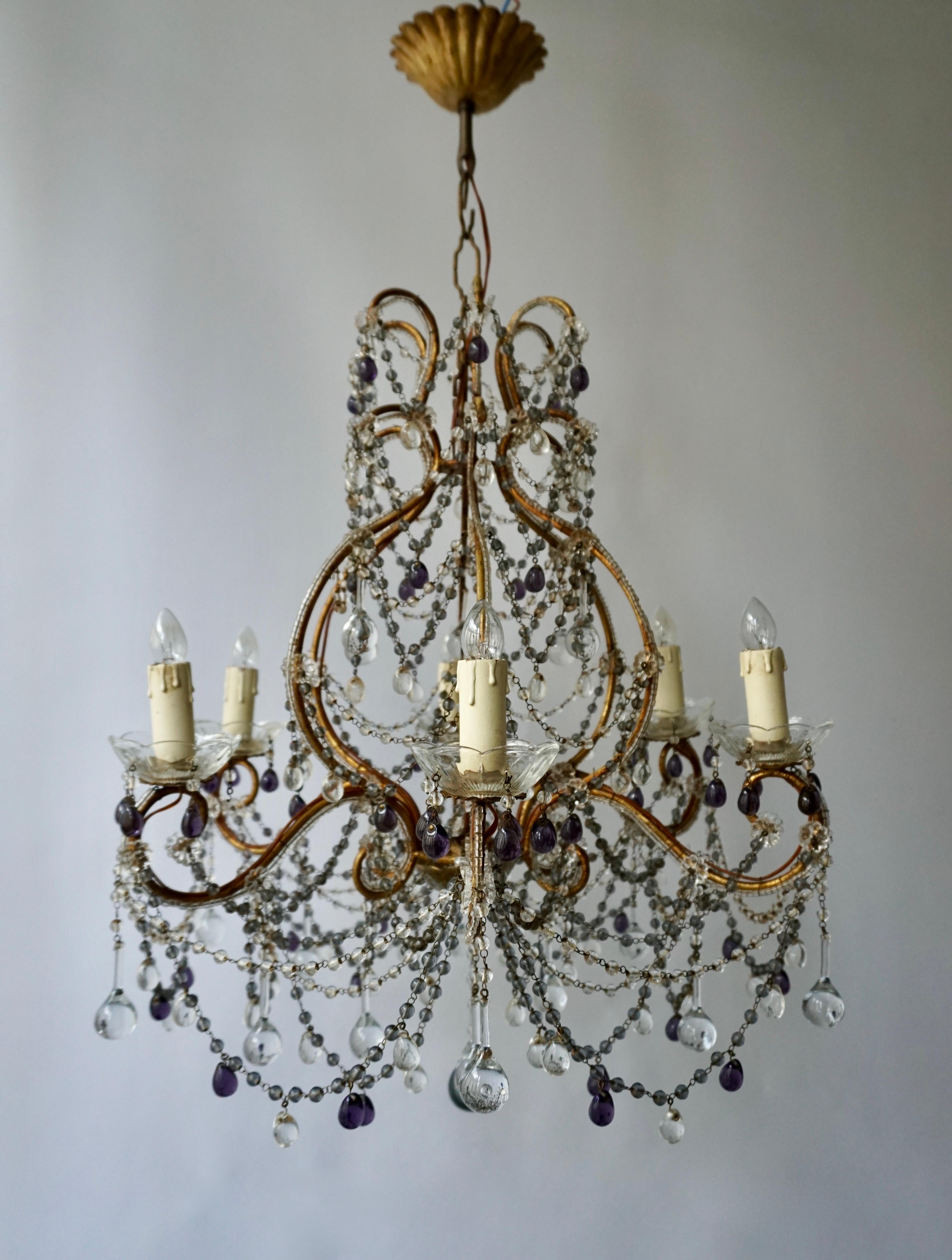 Hollywood Regency Fine Quality Victorian Chandelier with Purple Glass For Sale