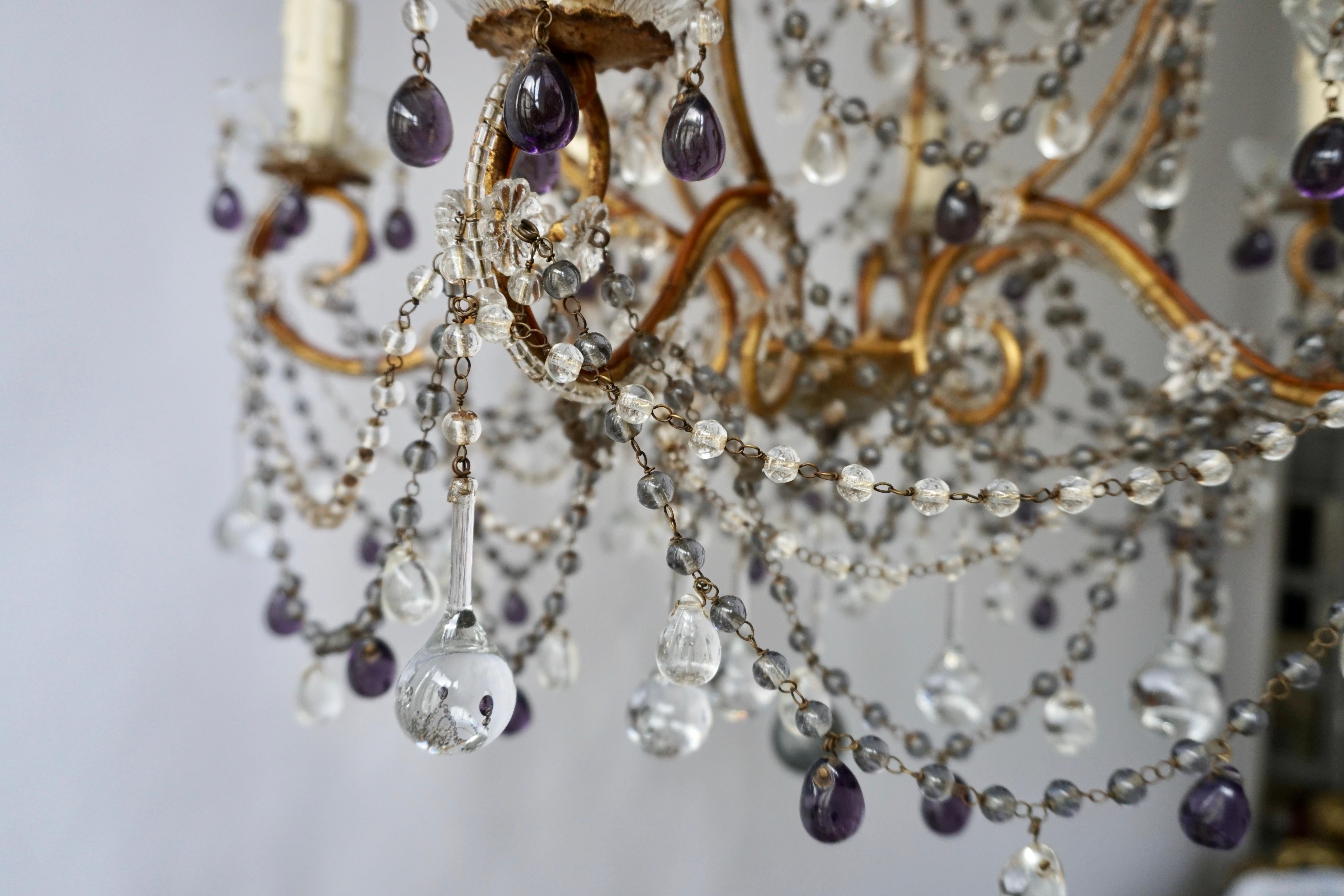 Italian Fine Quality Victorian Chandelier with Purple Glass For Sale