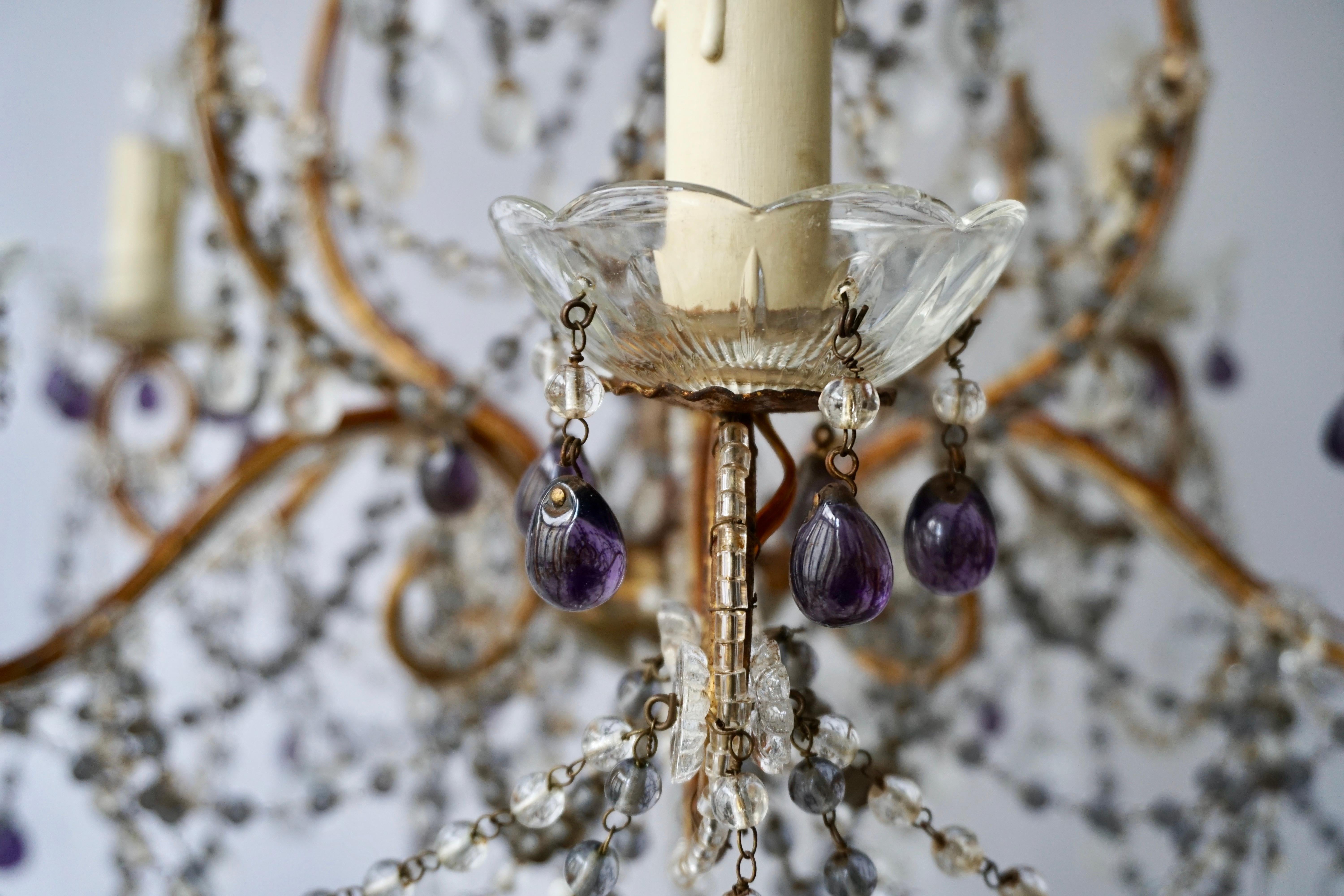 20th Century Fine Quality Victorian Chandelier with Purple Glass For Sale