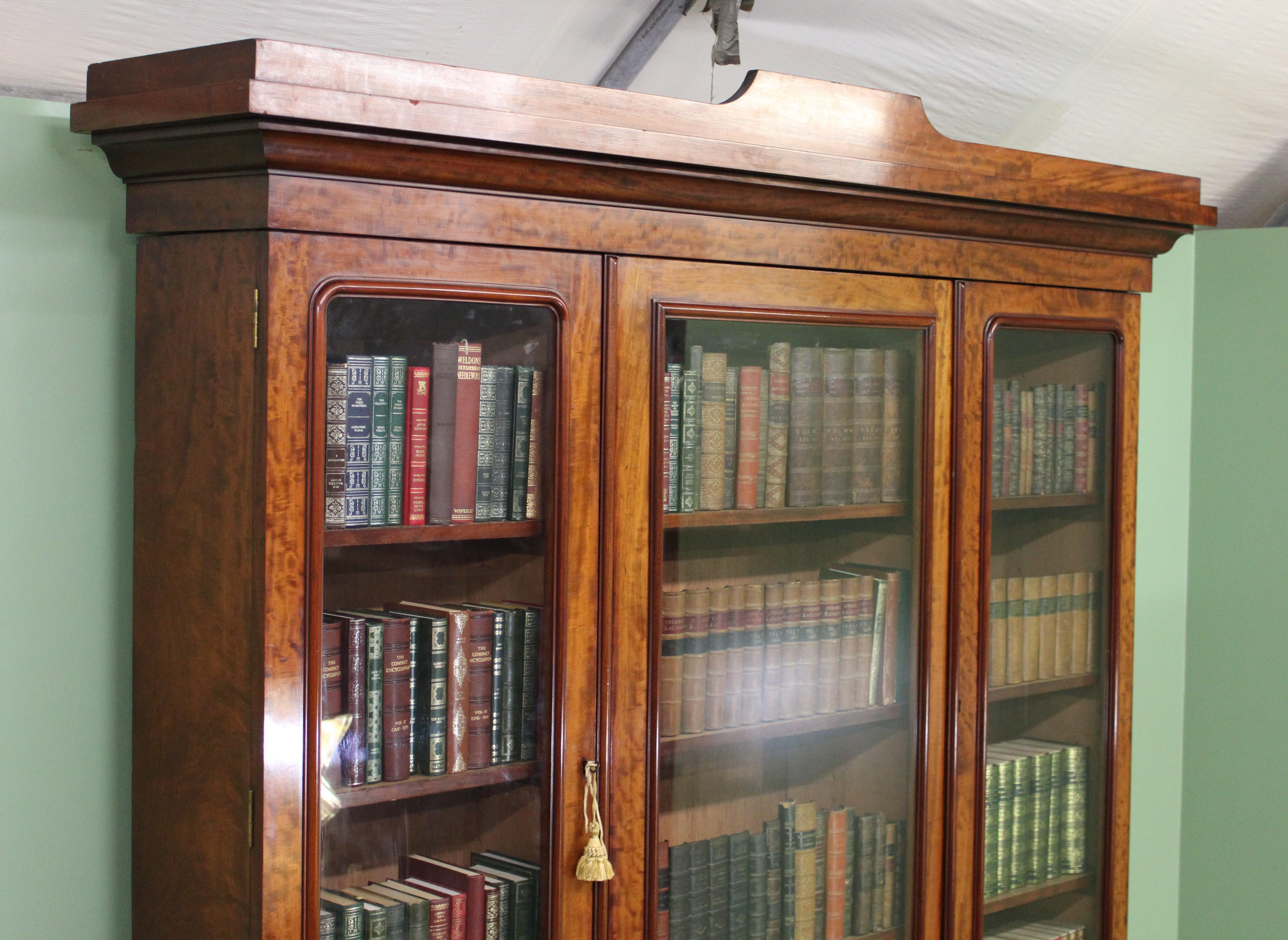 Fine Quality Victorian Figured Mahogany Library Bookcase For Sale 9
