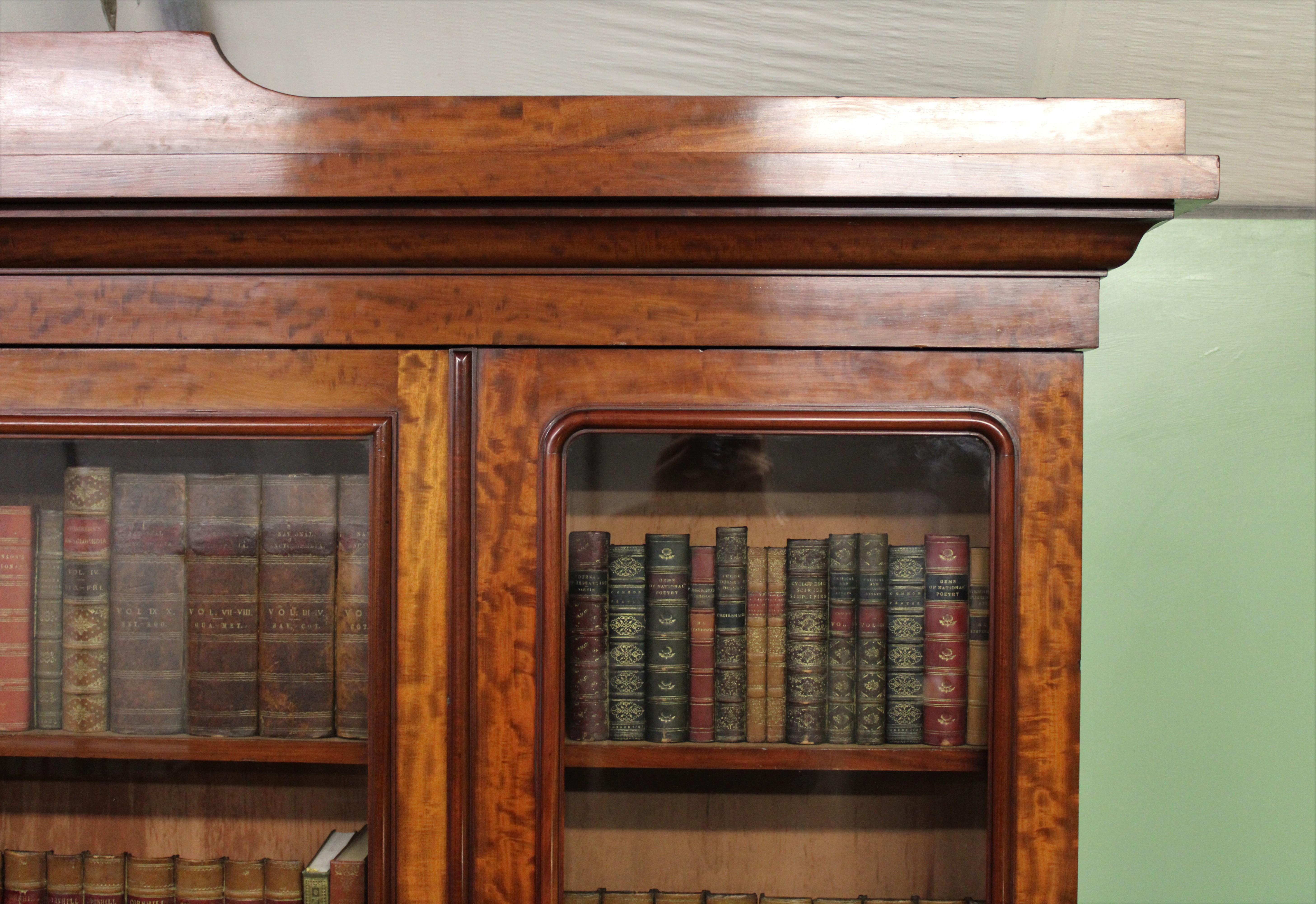 19th Century Fine Quality Victorian Figured Mahogany Library Bookcase For Sale