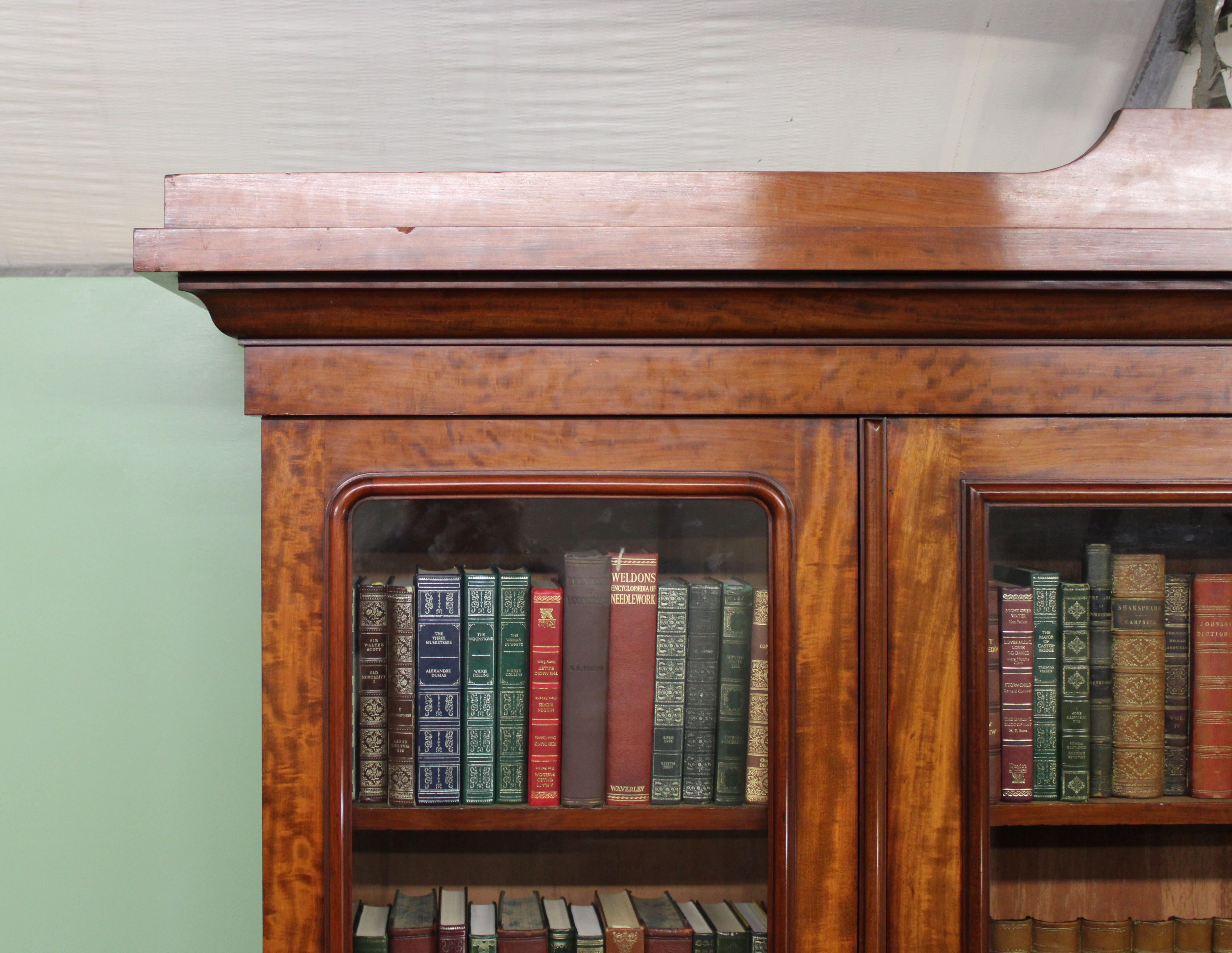 Fine Quality Victorian Figured Mahogany Library Bookcase For Sale 1