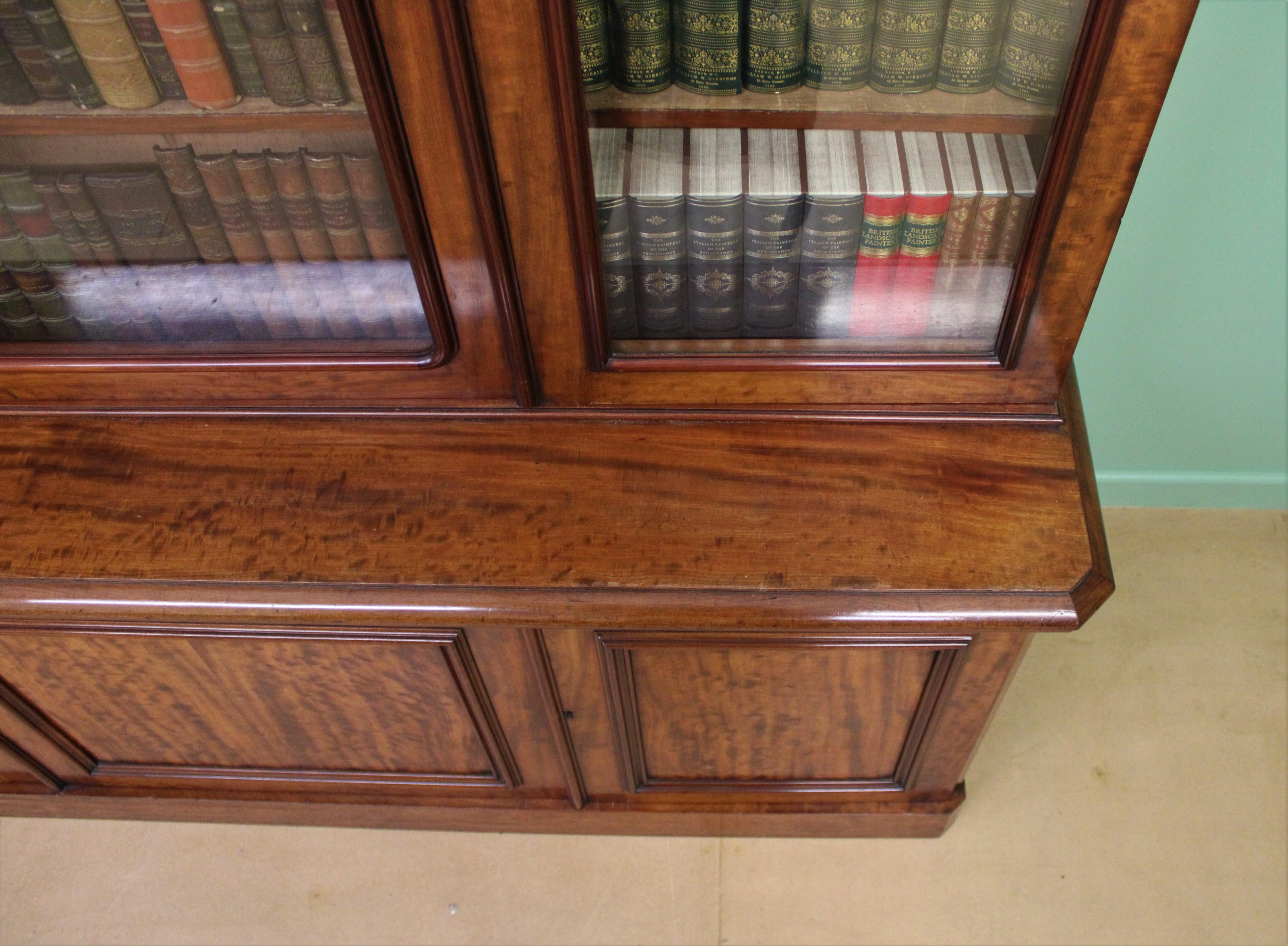 Fine Quality Victorian Figured Mahogany Library Bookcase For Sale 3