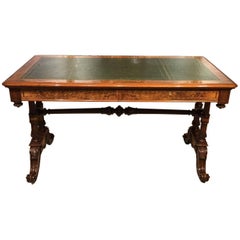 Fine Quality Victorian Period Burr Walnut Inlaid Antique Library Table Fine Quality Victorian Period Burr Walnut Inlaid Antique Library Table