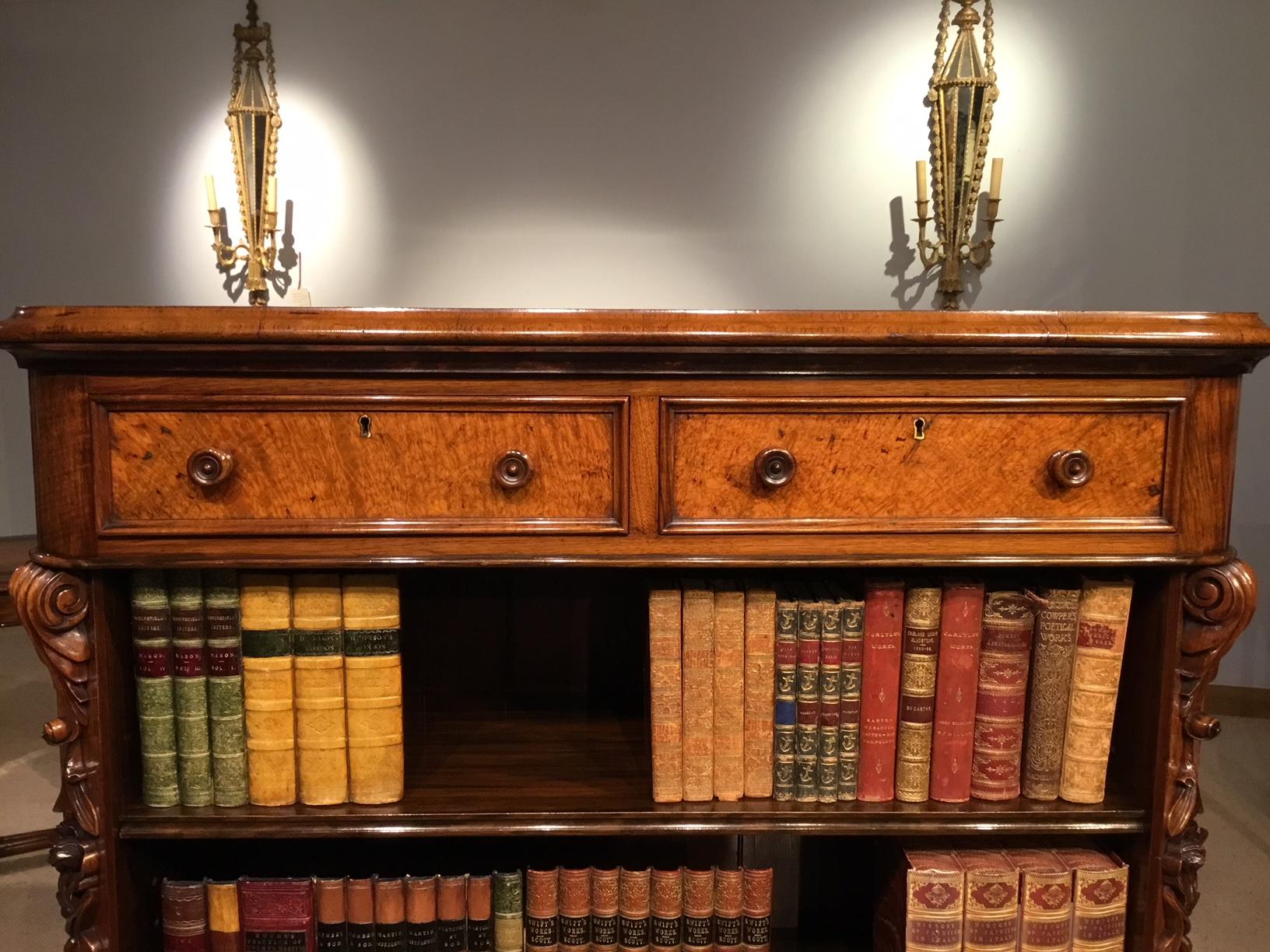 Late 19th Century Fine Quality Victorian Period Burr Walnut Open Bookcase