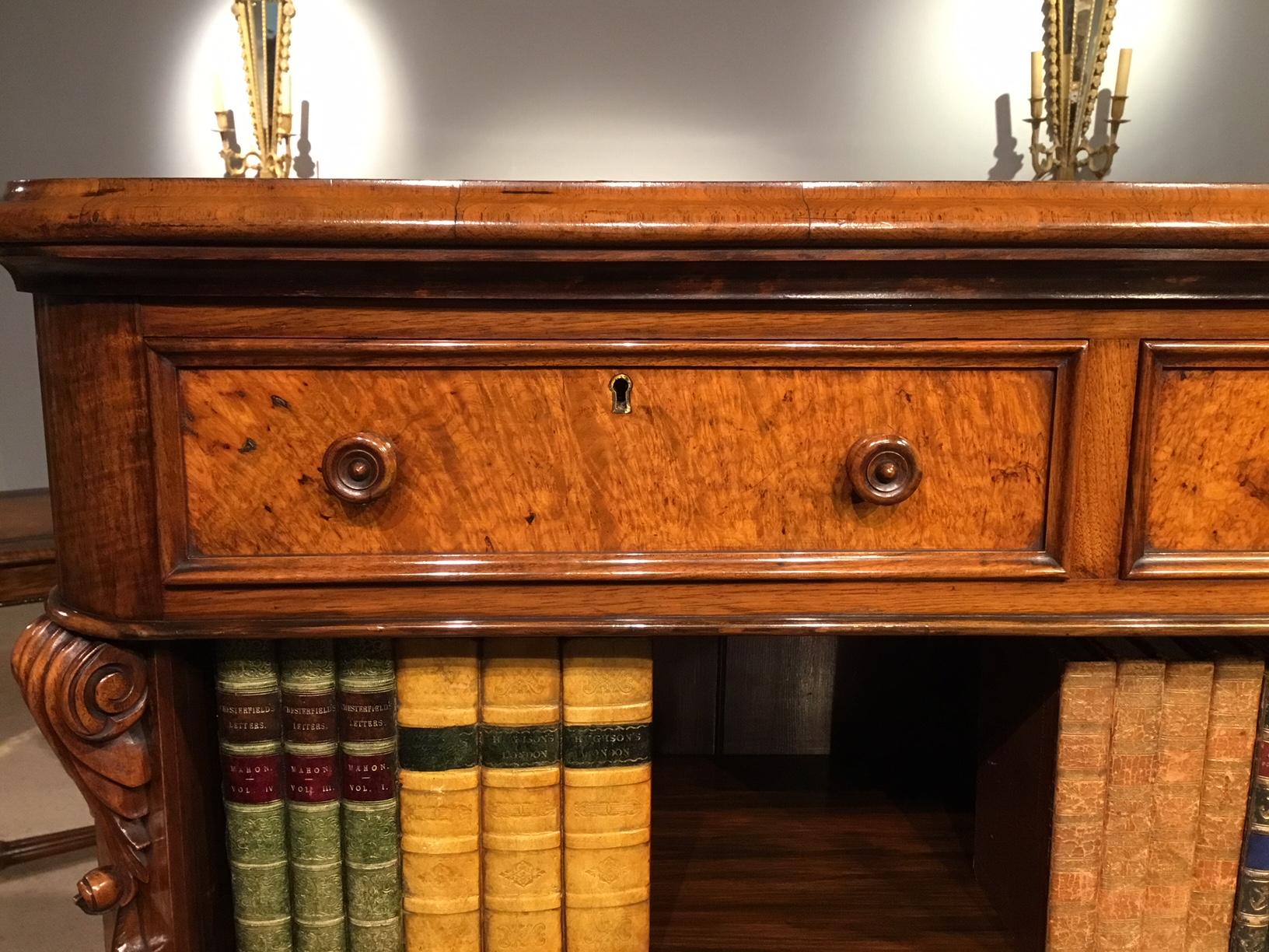 Fine Quality Victorian Period Burr Walnut Open Bookcase 1