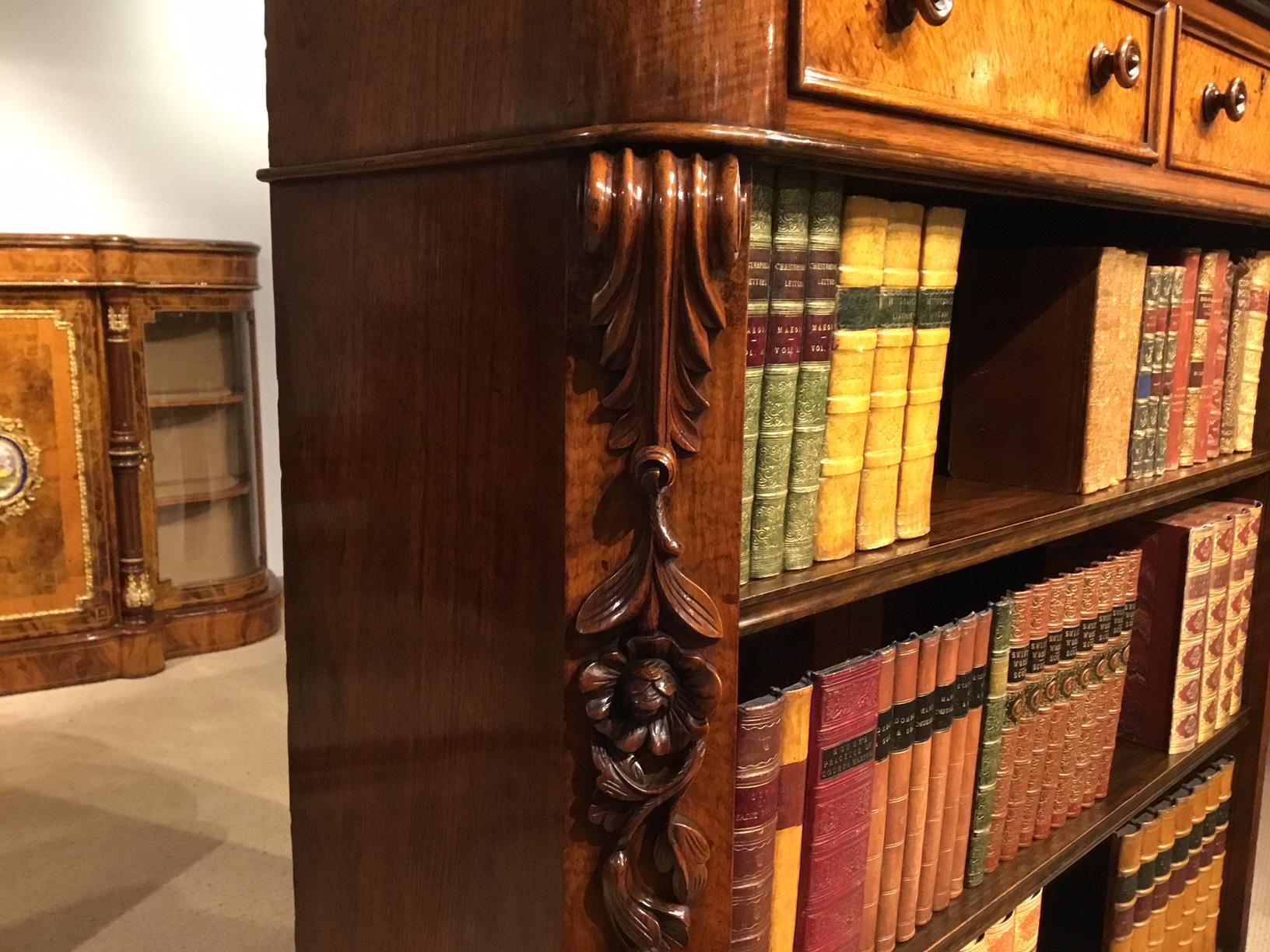 Fine Quality Victorian Period Burr Walnut Open Bookcase 2