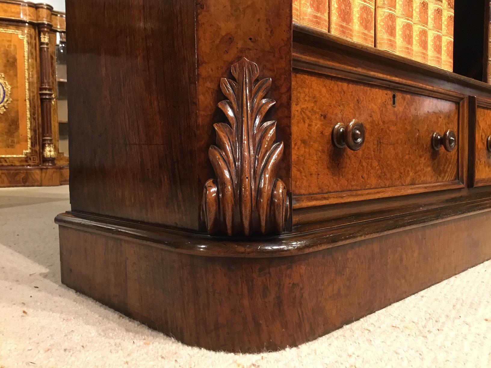 Fine Quality Victorian Period Burr Walnut Open Bookcase 3