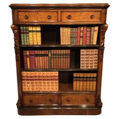 Antique Fine Quality Victorian Period Burr Walnut Open Bookcase