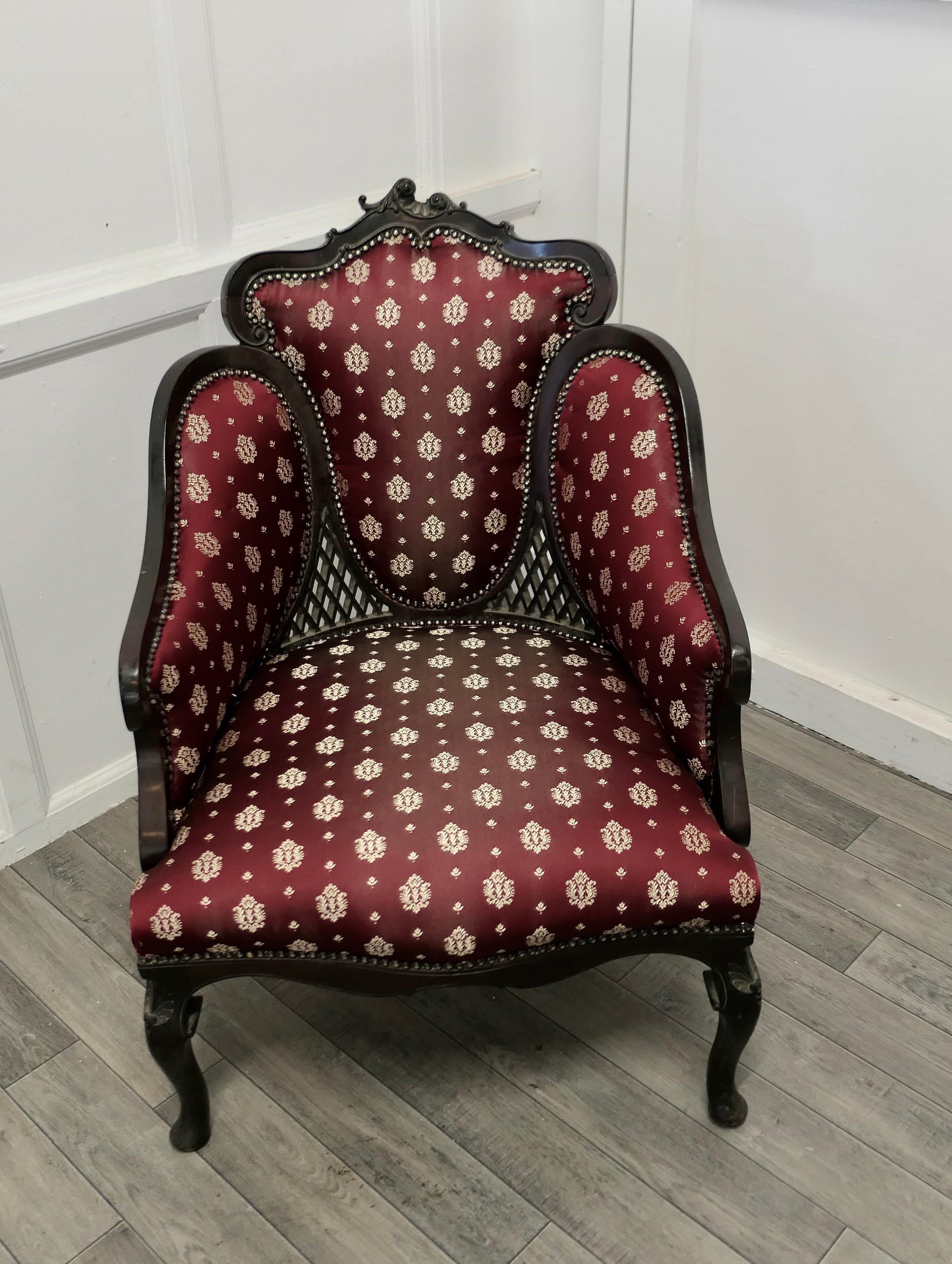 Hollywood Regency Fine Quality Victorian Salon Chair, Upholstered in Regency Silk Fabric    For Sale