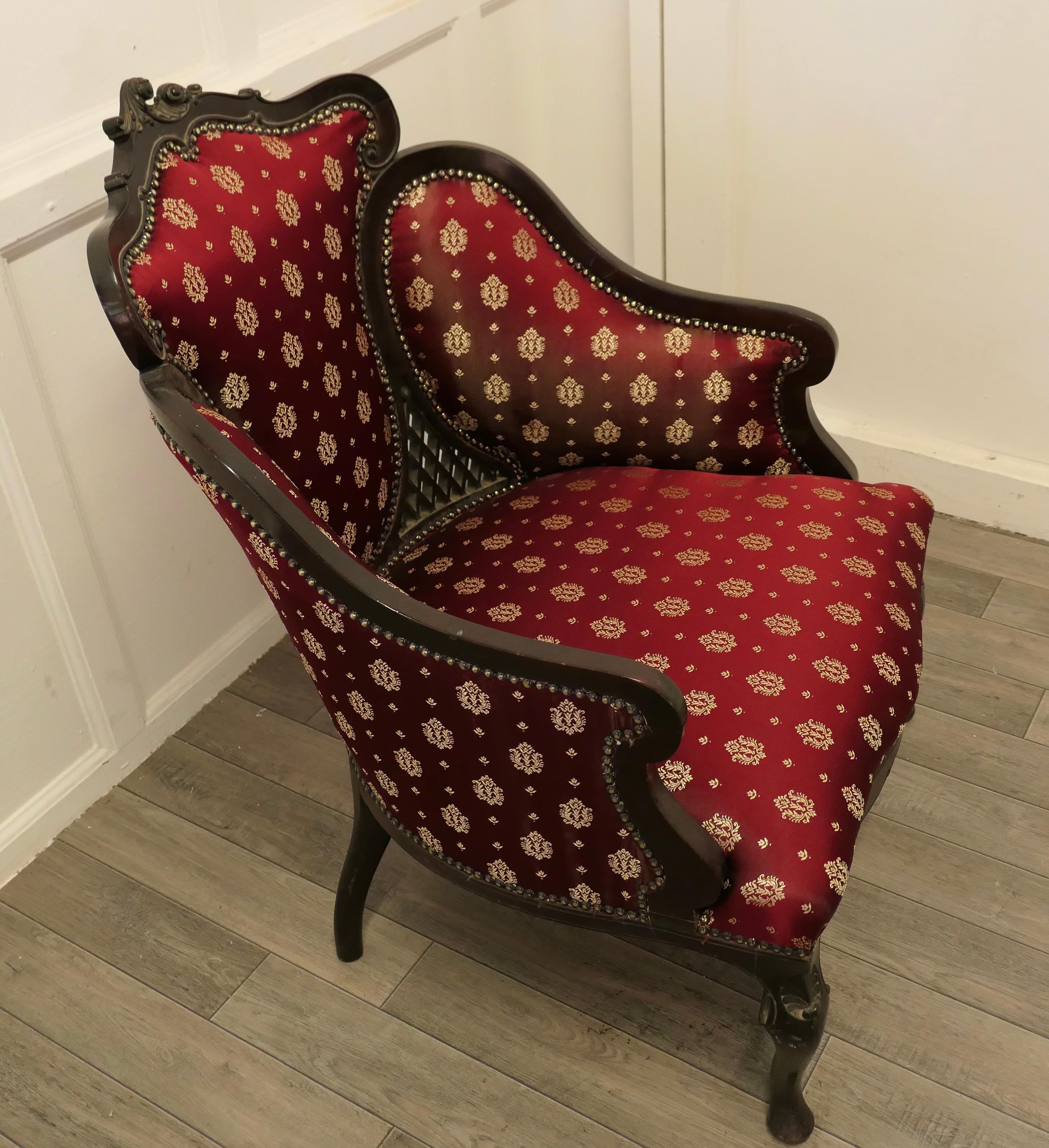 Fine Quality Victorian Salon Chair, Upholstered in Regency Silk Fabric    For Sale 2