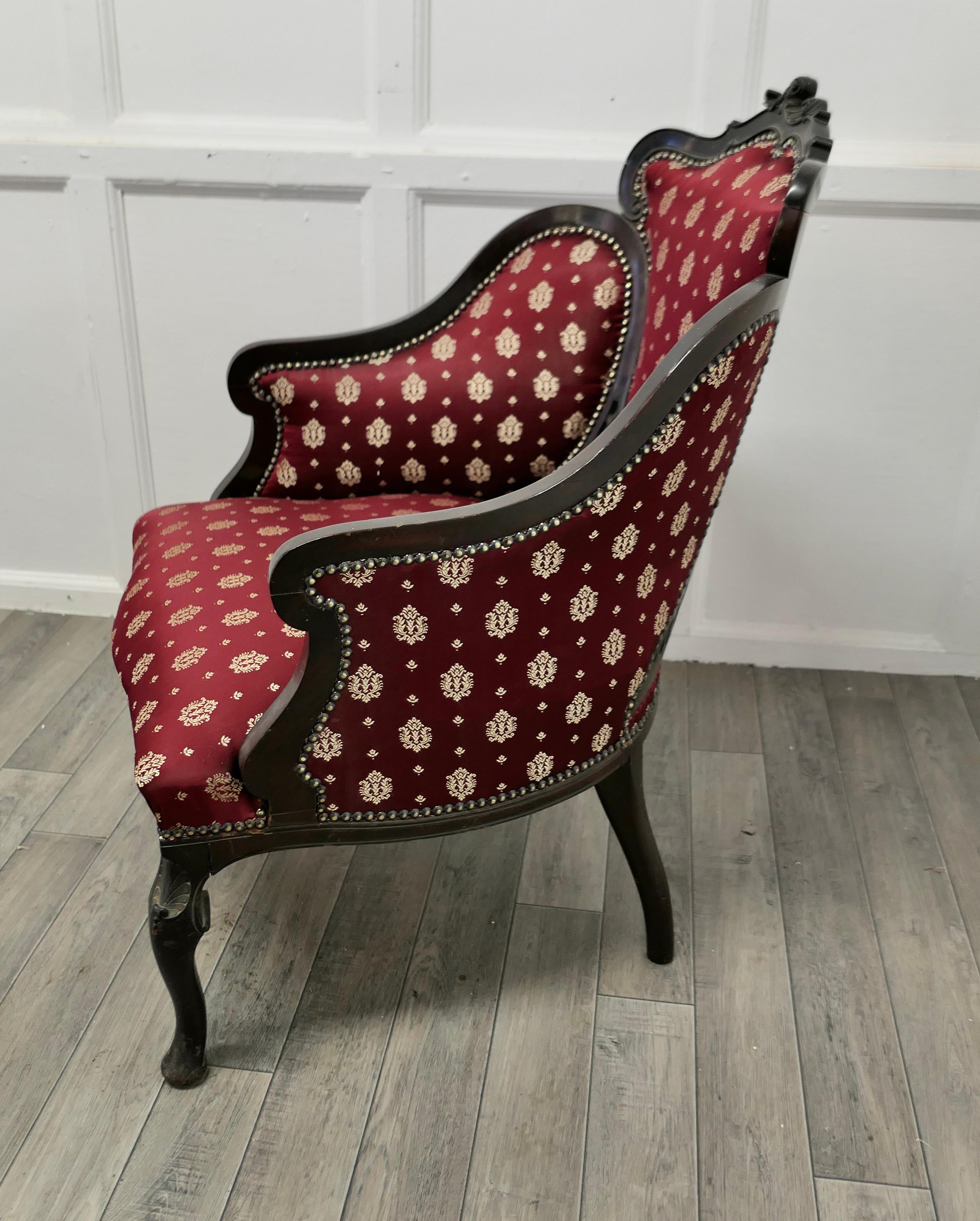 Fine Quality Victorian Salon Chair, Upholstered in Regency Silk Fabric    For Sale 3