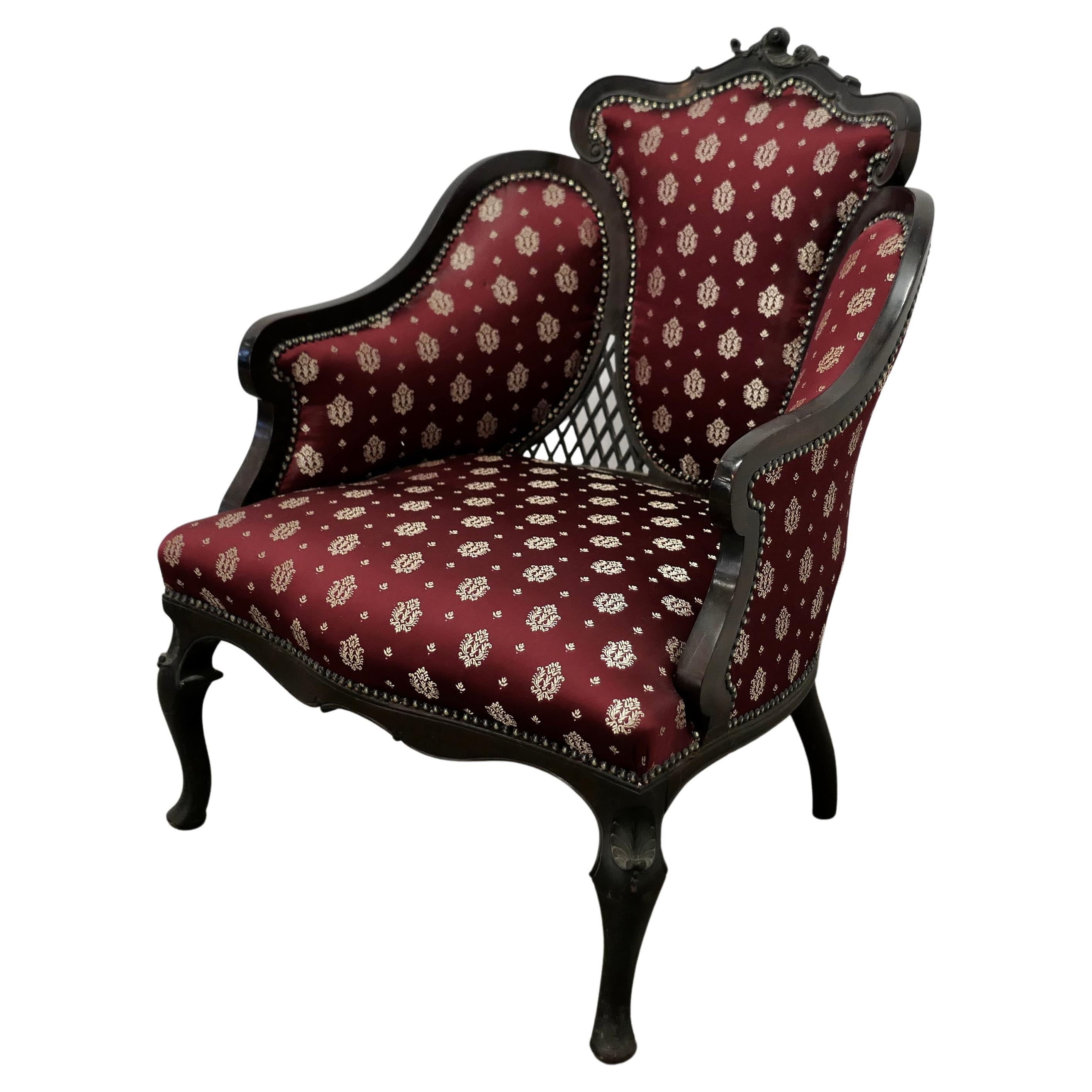 Fine Quality Victorian Salon Chair, Upholstered in Regency Silk Fabric    For Sale