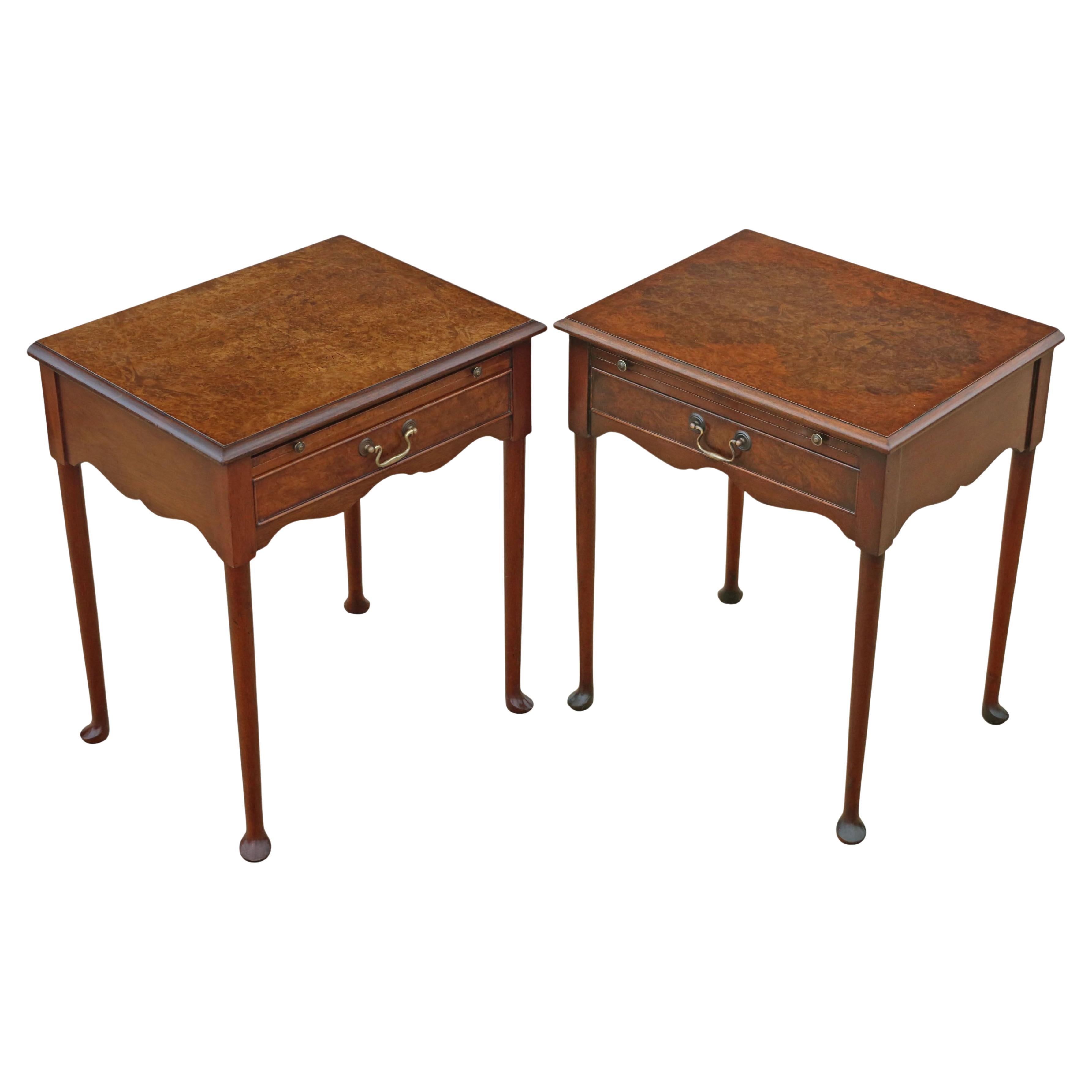 Fine Quality Vintage Mid-Century Pair of Burr Walnut Bedside Tables / Nightstand