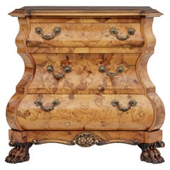 Fine Quality Walnut Inlaid Bombe Commode of Small Proportions