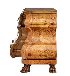 Fine quality walnut inlaid small bombe commode