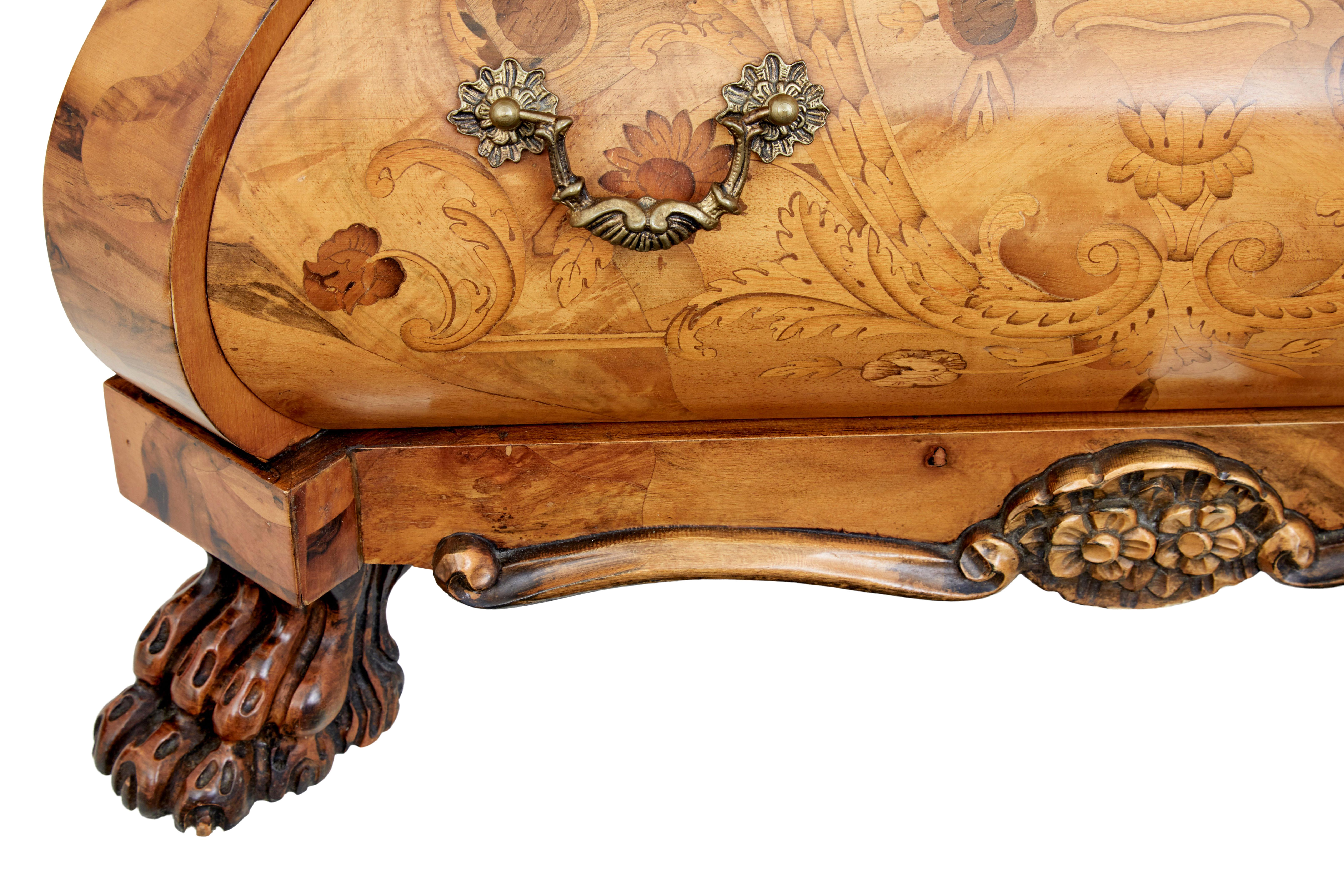 Hand-Carved Fine quality walnut inlaid small bombe commode For Sale