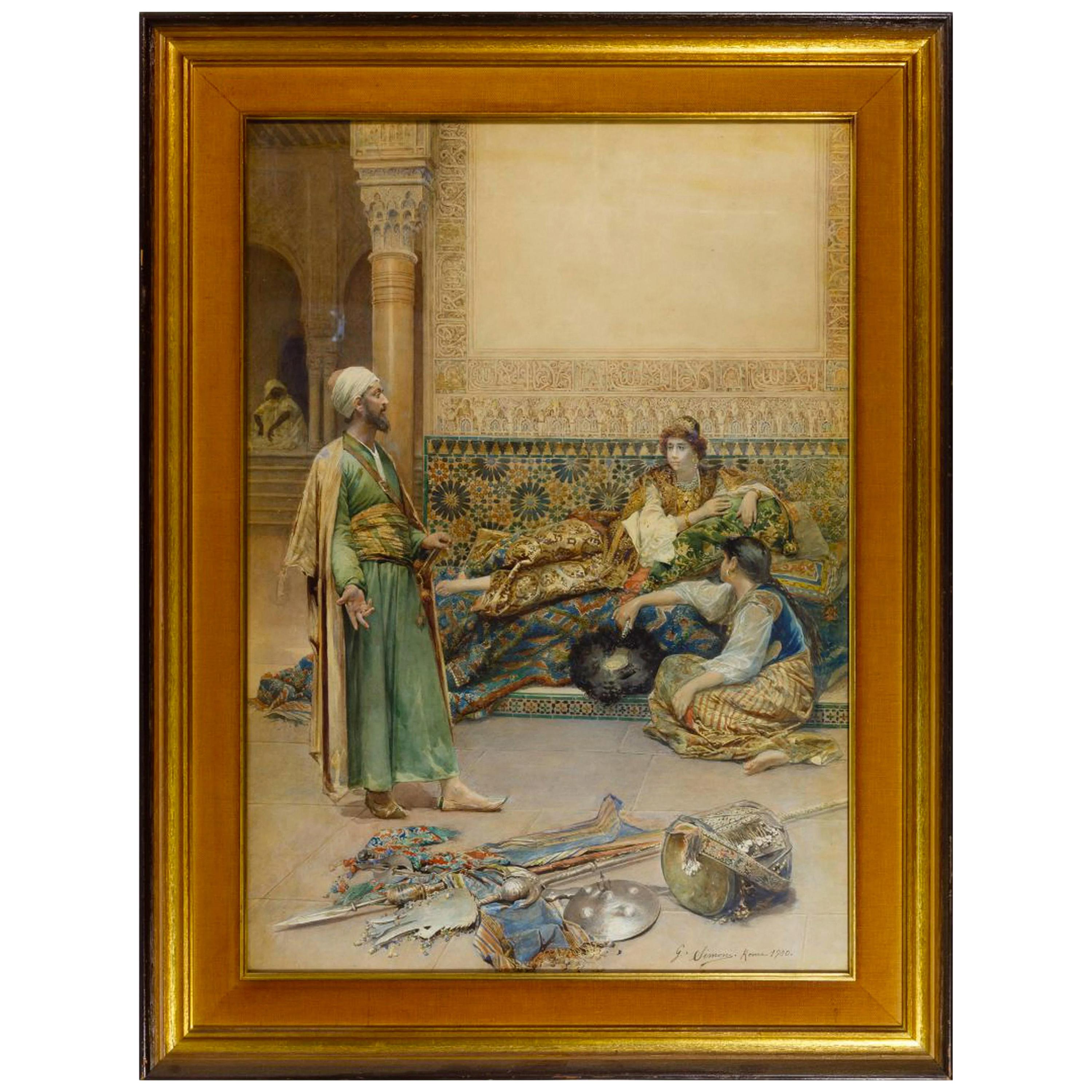 Fine Quality Watercolor Painting Depicting a Persian Scene by Gustavo Simoni