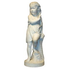 White Marble Sculpture Statue of a Girl by F. J. Williamson