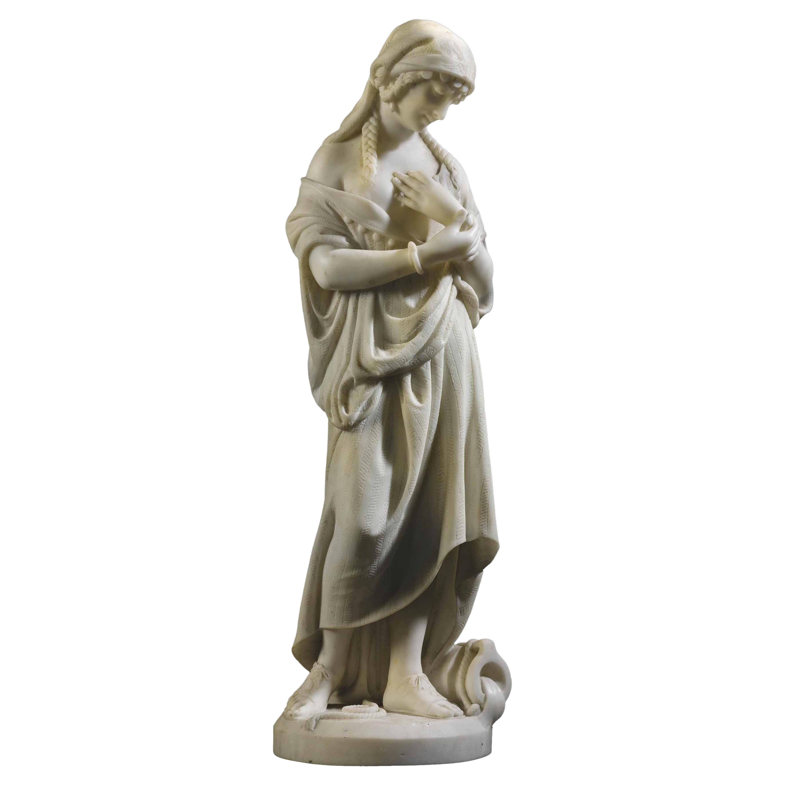 White Marble Sculpture Statue of a Maiden by Cesare Lapini For Sale at