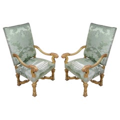 Antique Fine quality William and Mary style giltwood arm chairs, C19th Century