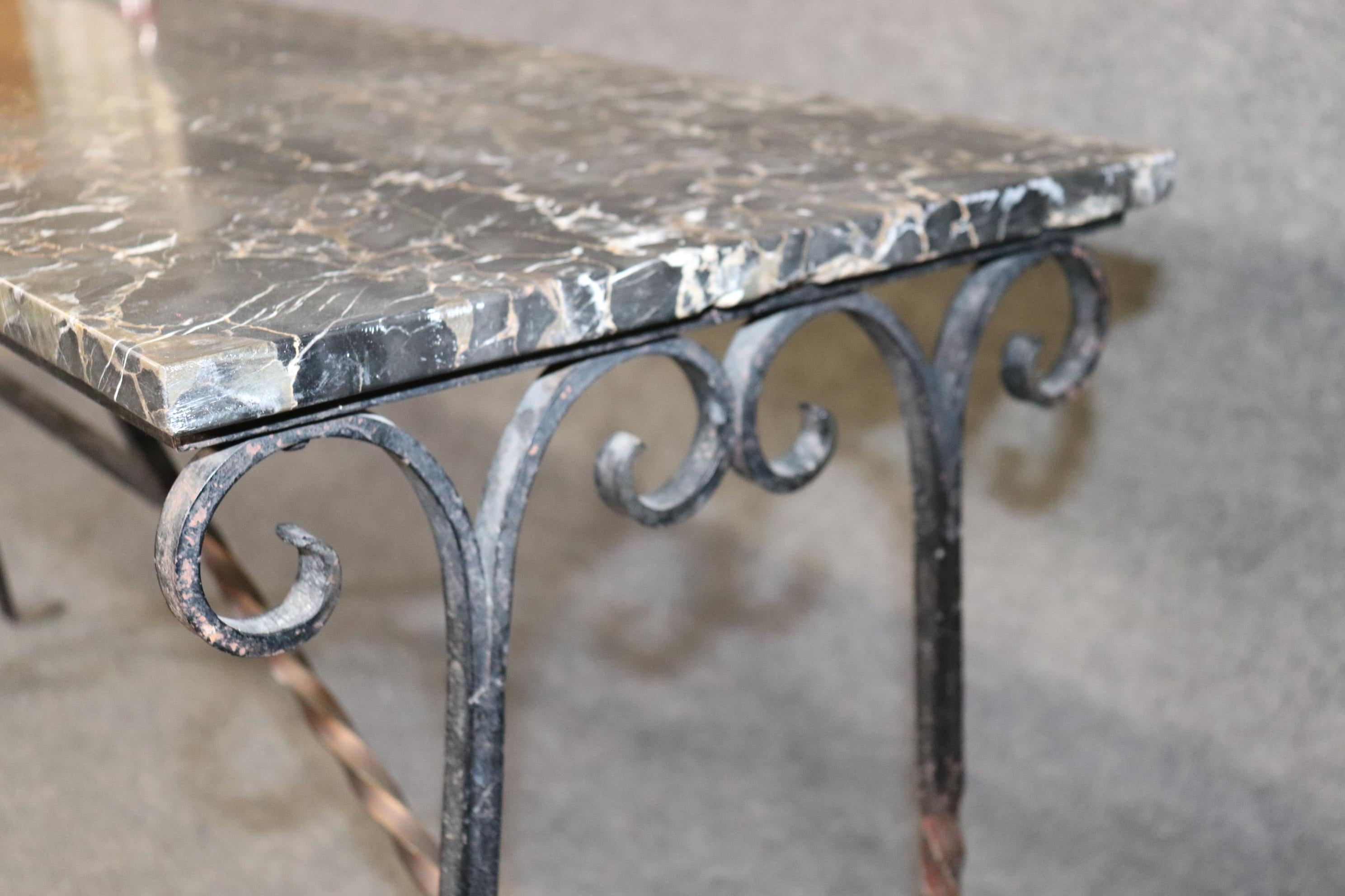 Fine Quality Wrought Iron and Italian Portoro Marble Top Console Sofa Table  2
