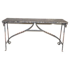 Fine Quality Wrought Iron and Italian Portoro Marble Top Console Sofa Table 