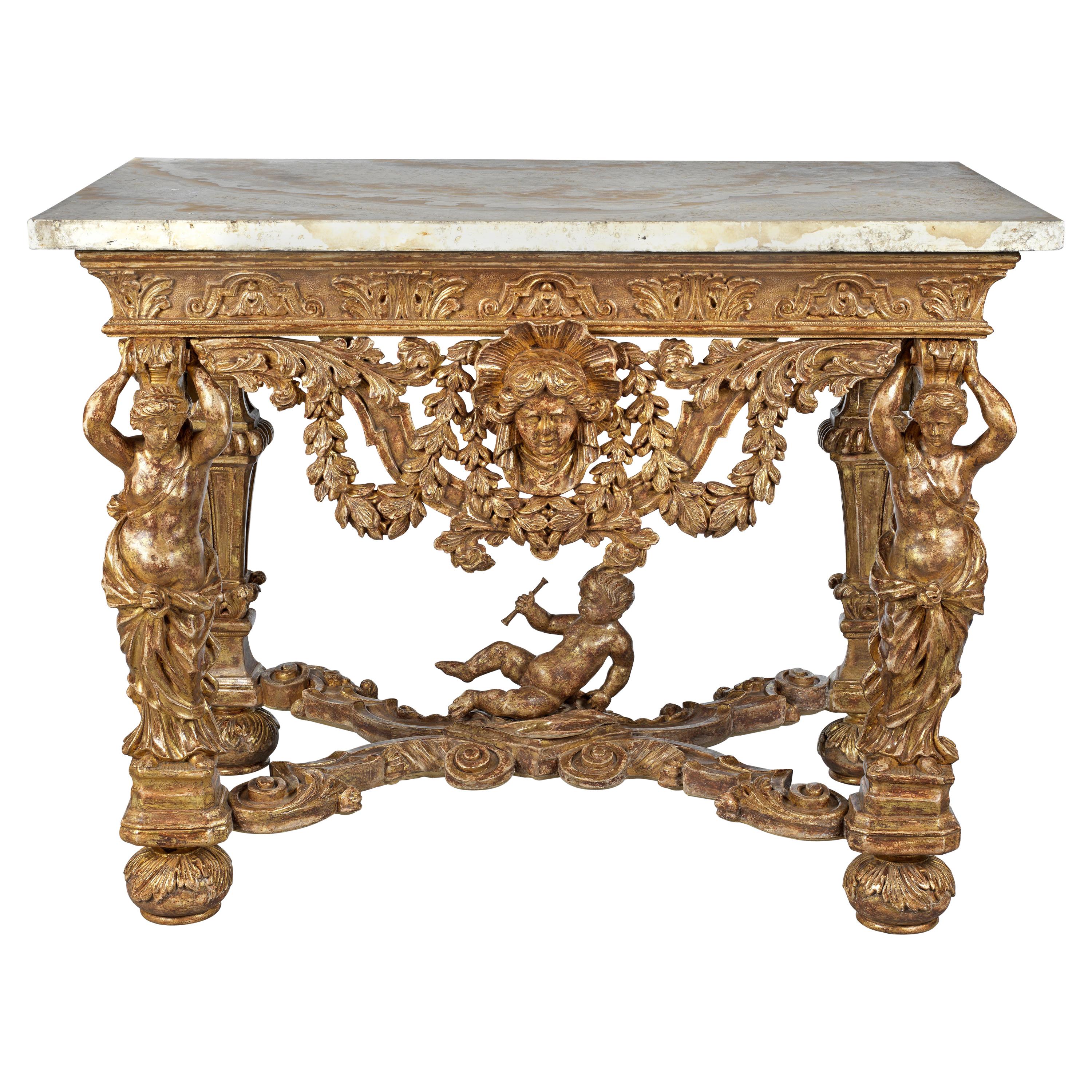 Fine Queen Anne Giltwood Pier Table with an Early Egyptian Alabaster Top For Sale