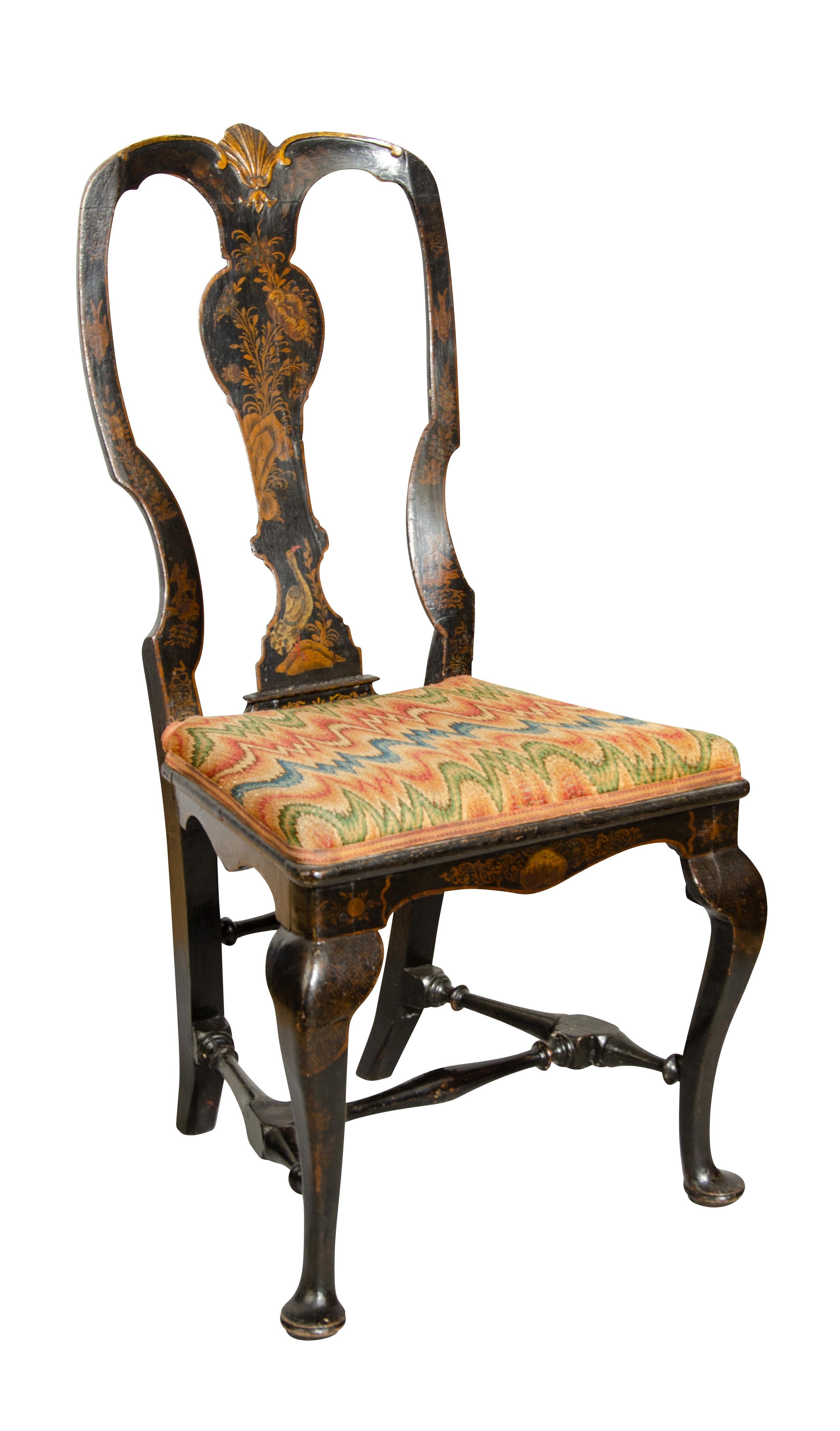 English Fine Queen Anne Japanned Side Chair For Sale