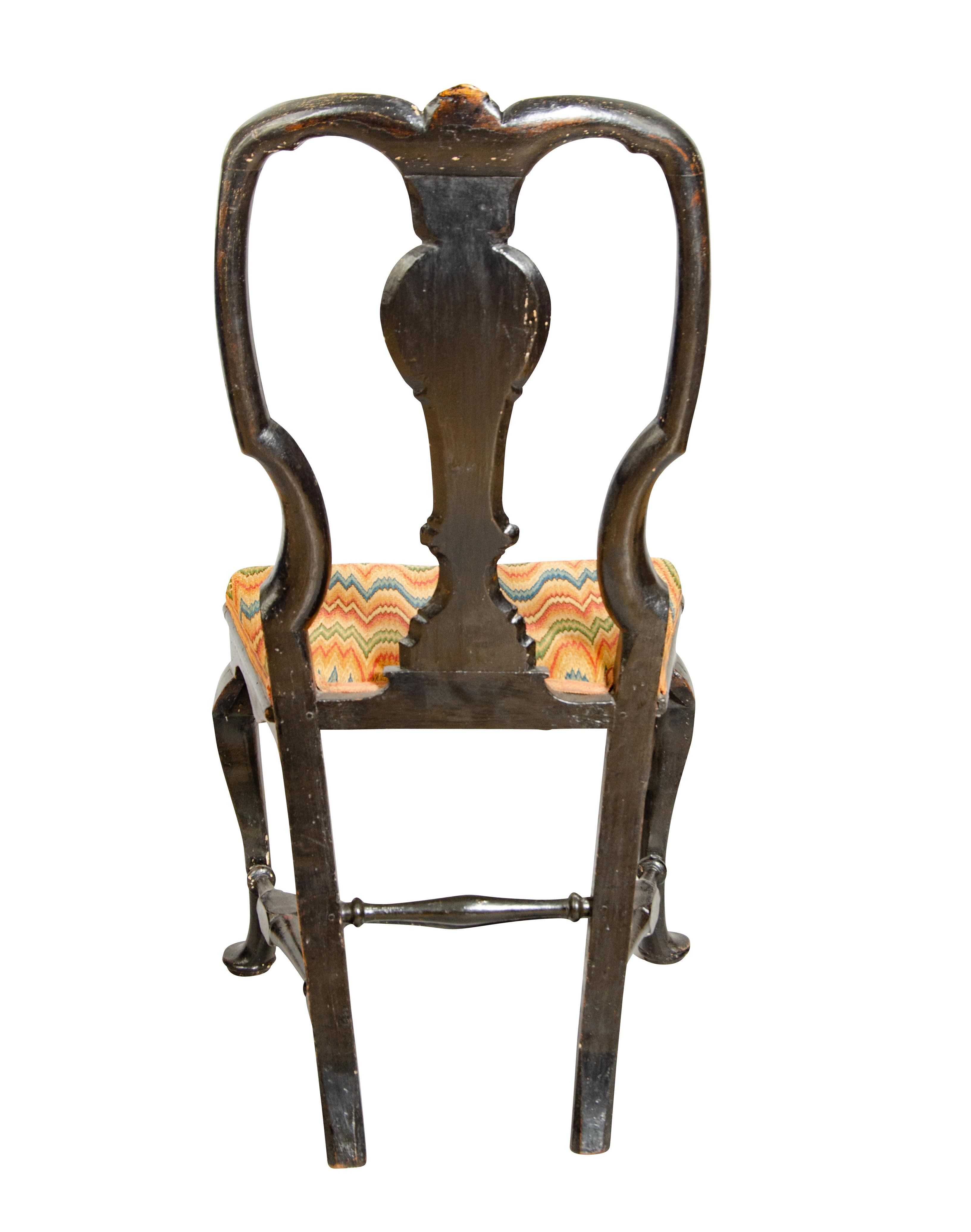 Oak Fine Queen Anne Japanned Side Chair For Sale