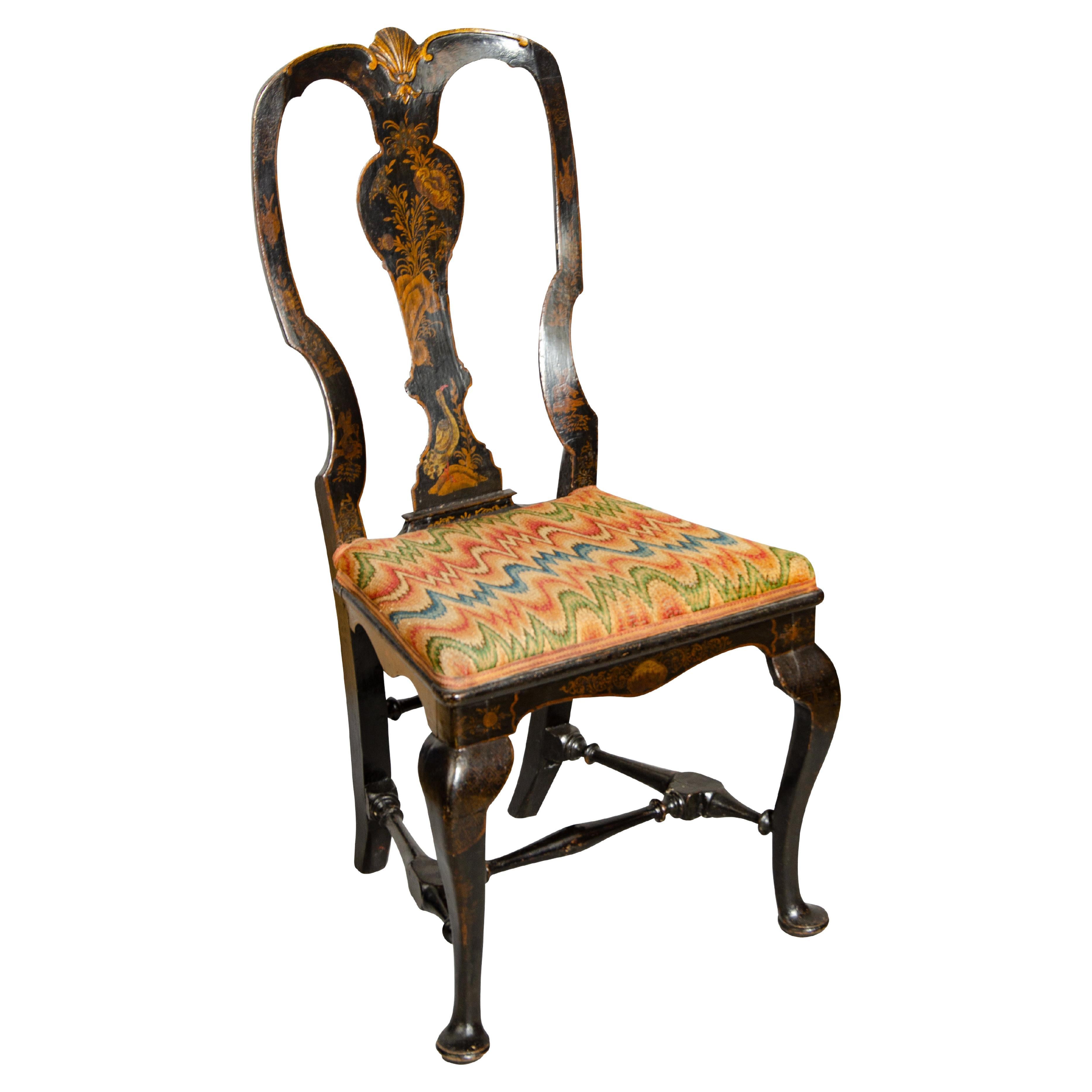 Fine Queen Anne Japanned Side Chair For Sale