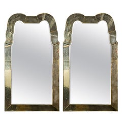 Fine "Queen Anne" Style Antiqued Venetian Distressed Beveled Glass Mirrors, Pair