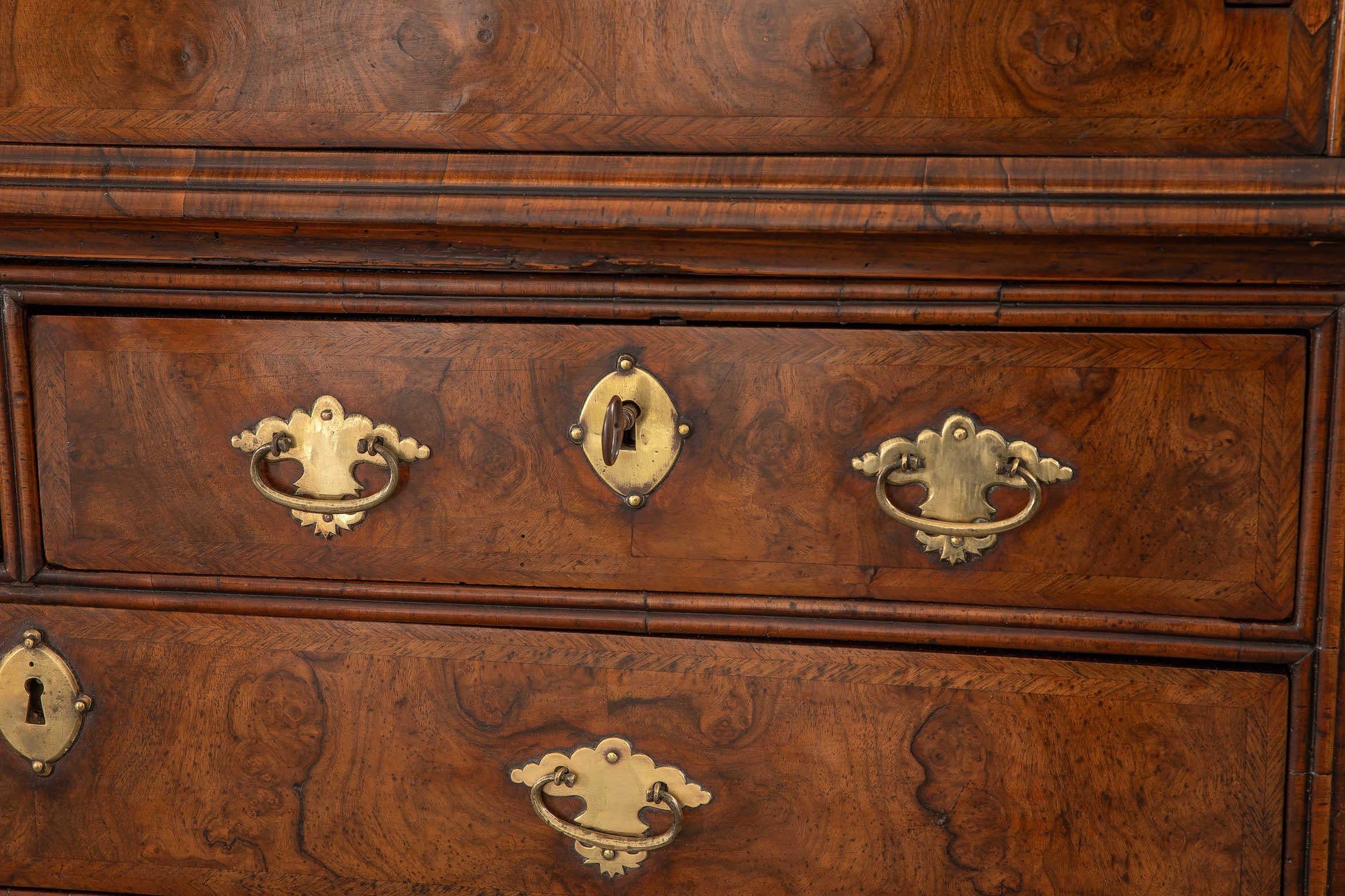 English Fine Queen Anne Walnut Double Dome Cabinet For Sale