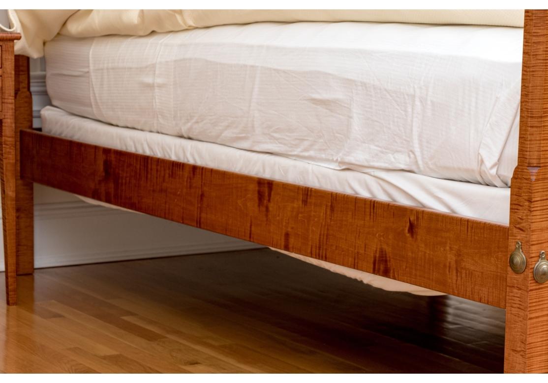 American Fine Queen Octagonal Pencil Post Bed In Tiger Maple By Ian Ingersoll For Sale
