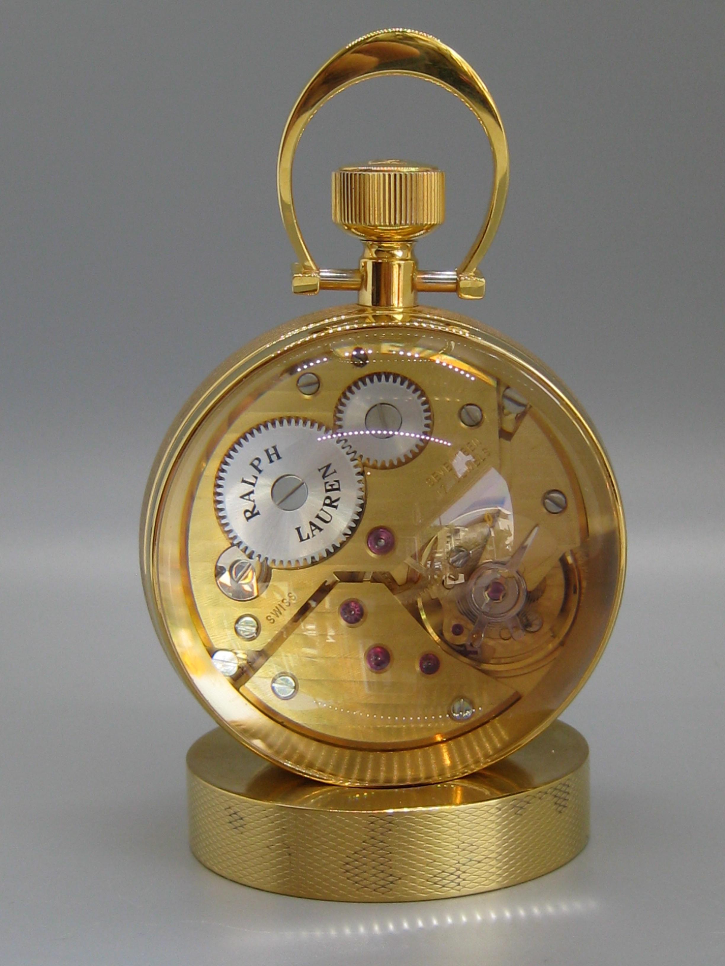 Fine Ralph Lauren Brass & Glass Ball Shaped Desk Clock w/Box & Stand Swiss Made 3