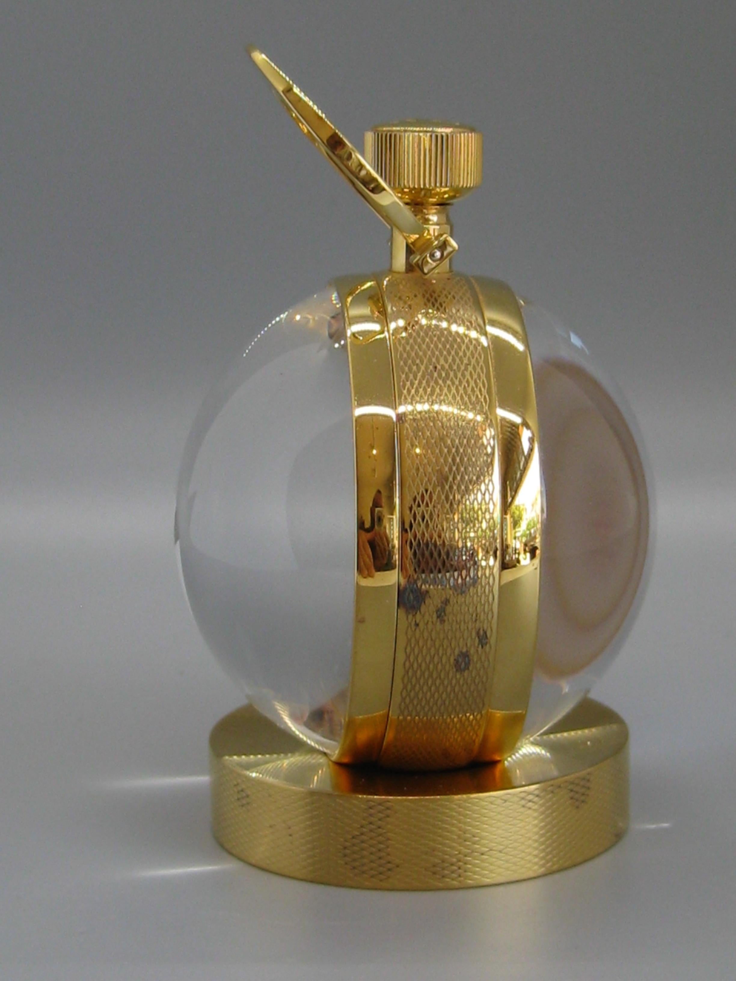 Fine Ralph Lauren Brass & Glass Ball Shaped Desk Clock w/Box & Stand Swiss Made 6
