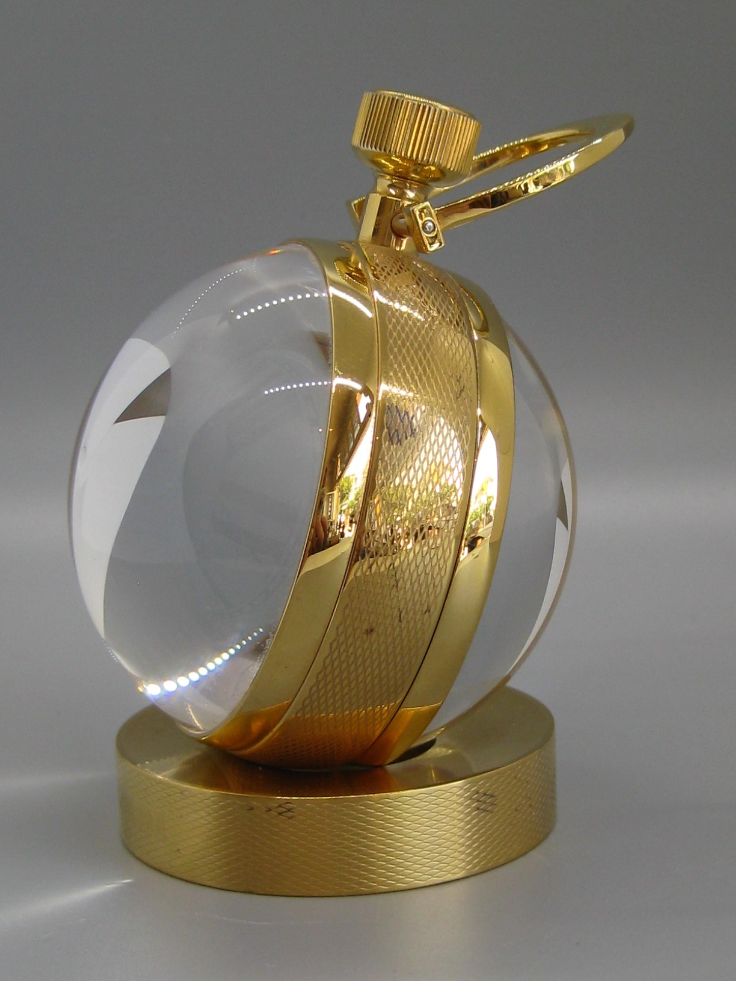 Fine Ralph Lauren Brass & Glass Ball Shaped Desk Clock w/Box & Stand Swiss Made 2