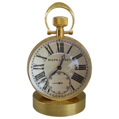 Fine Ralph Lauren Brass & Glass Ball Shaped Desk Clock w/Box & Stand Swiss Made
